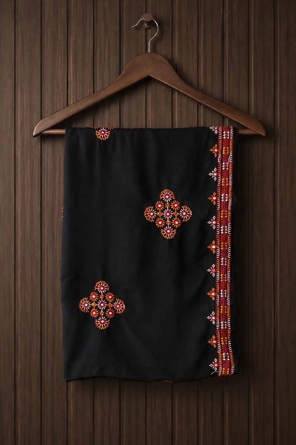Hand Embroidered Balochi Chadar | Traditional Pakistani Georgette Shawl with Mirror Work - image 5