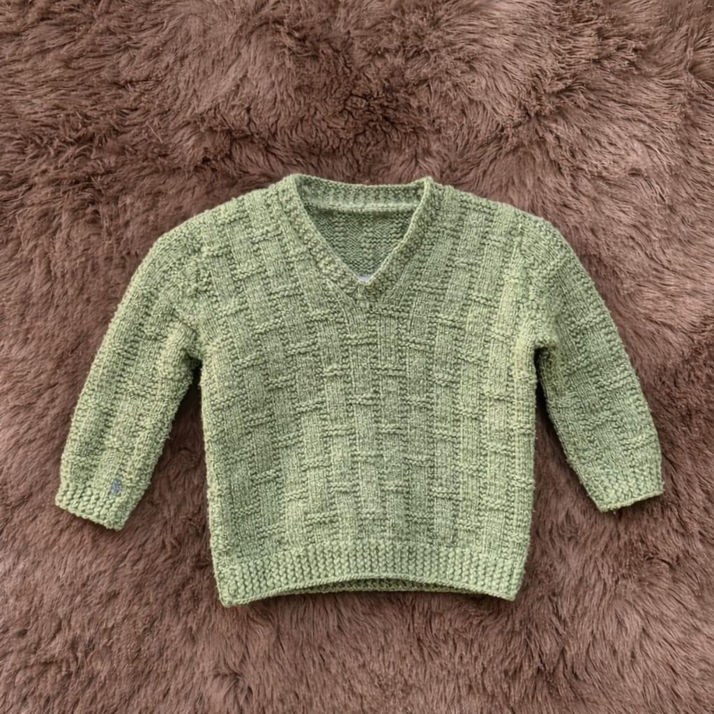 Handmade Sage Green Baby Knit Sweater & Hat Set - image 3