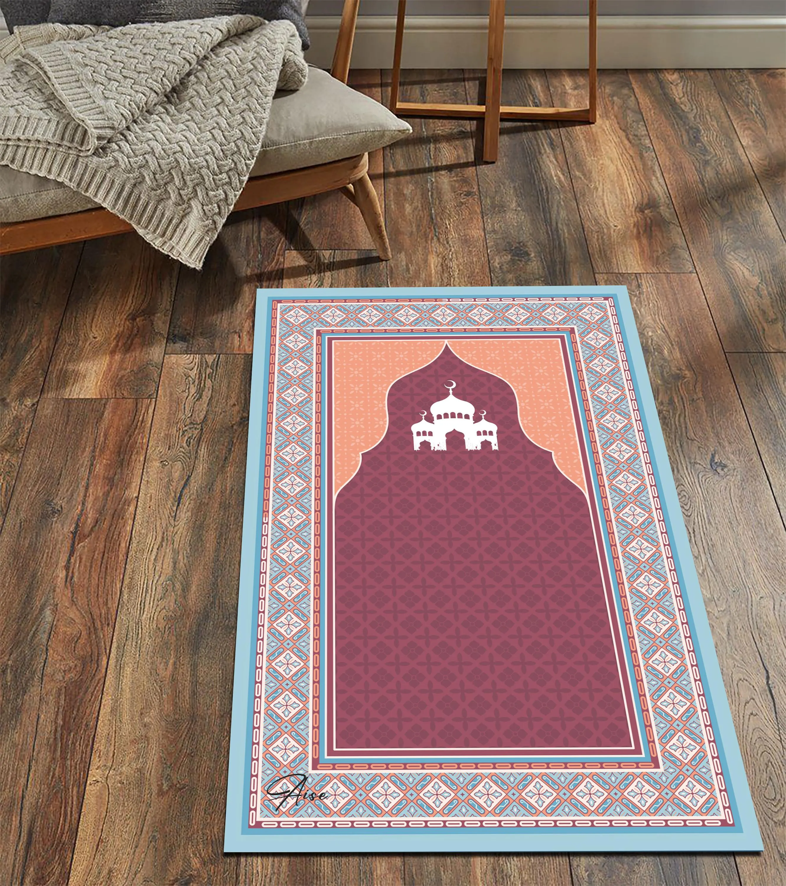 Mosque Pattern Travel Prayer Rug, Digital Printed Islamic Artwork, Women's Salah Mat - image 5