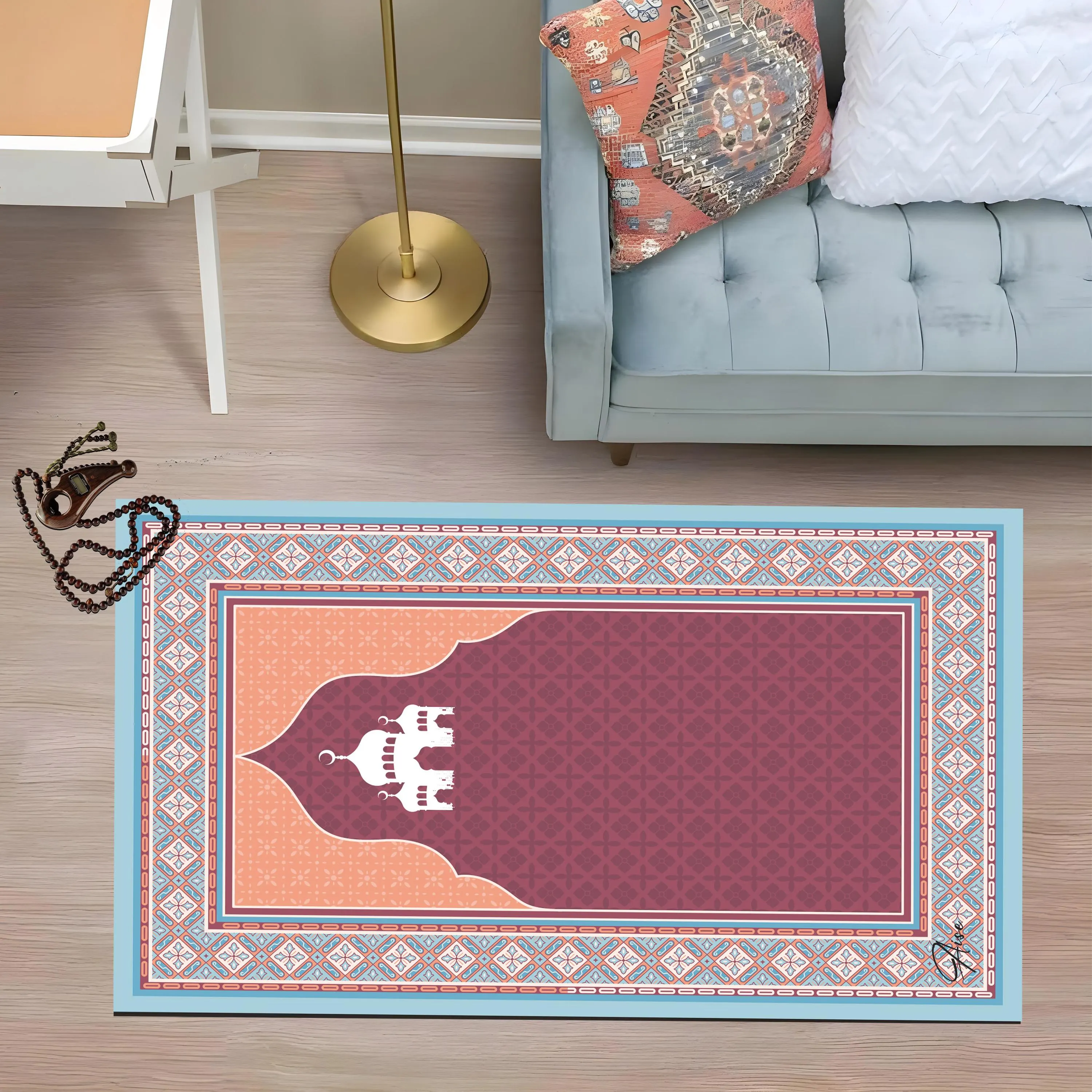 Mosque Pattern Travel Prayer Rug, Digital Printed Islamic Artwork, Women's Salah Mat - image 4