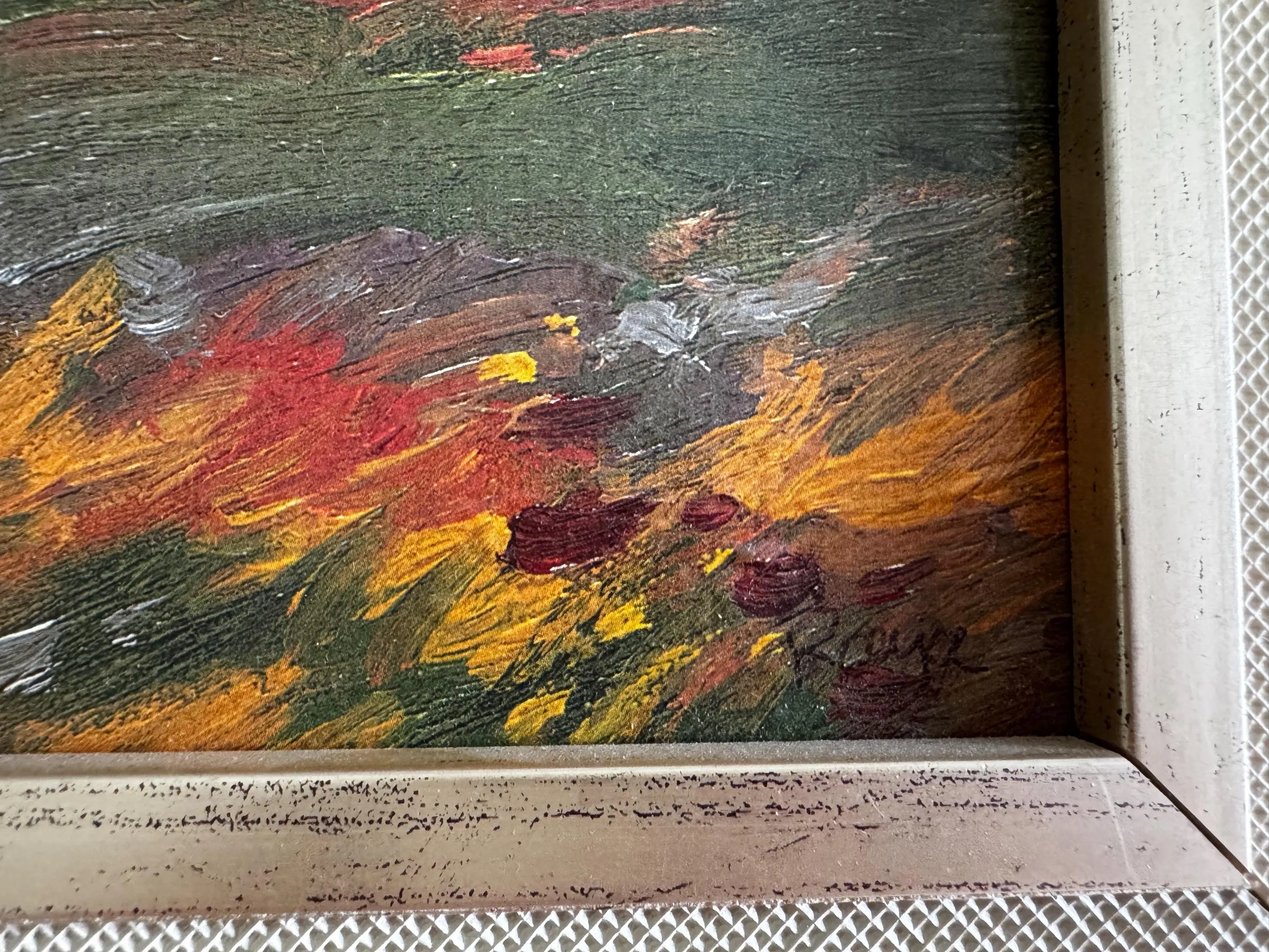 Vintage Original Oil Landscape Painting Signed Artist Autumn Fields Mid Century Framed Wall Art - image 4