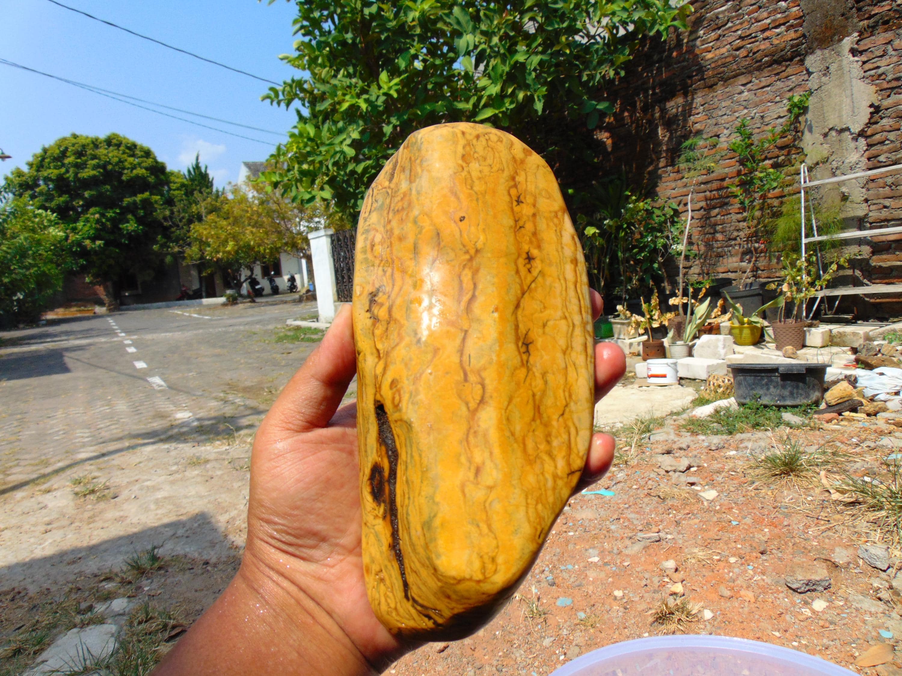 439 gram Full Polished Indonesia Yellow Cream Amber 26YY7