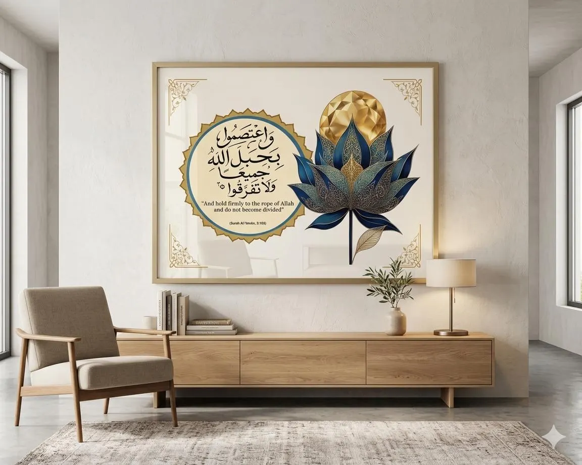Blue Gold Lotus Islamic Décor, Quran Verse Wall Art, Surah Al Imran Printable, Spiritual decor, Wabi Sabi, Calligraphy, Digital Download - image 4