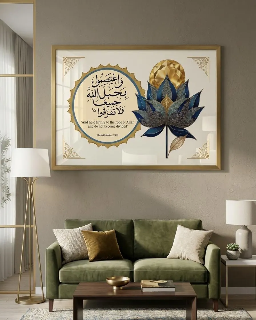 Blue Gold Lotus Islamic Décor, Quran Verse Wall Art, Surah Al Imran Printable, Spiritual decor, Wabi Sabi, Calligraphy, Digital Download - image 3