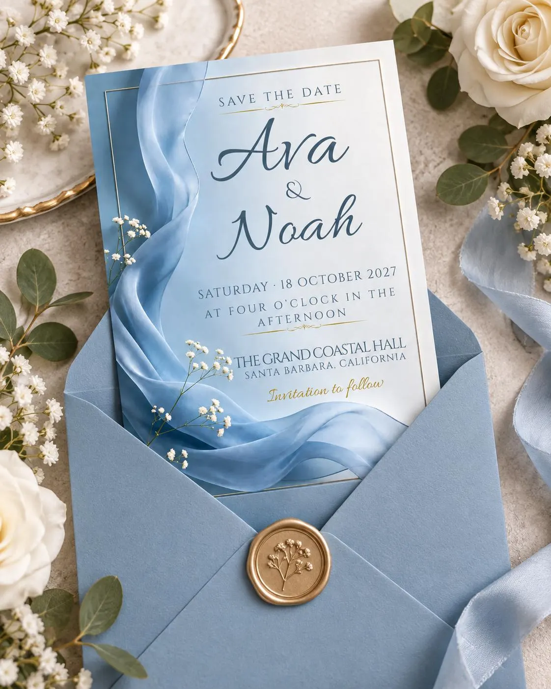 Dusty Blue Save the Date Template, Editable Canva Wedding Invitation, Elegant Blue 5x7 Invite, Instant Download - image 5