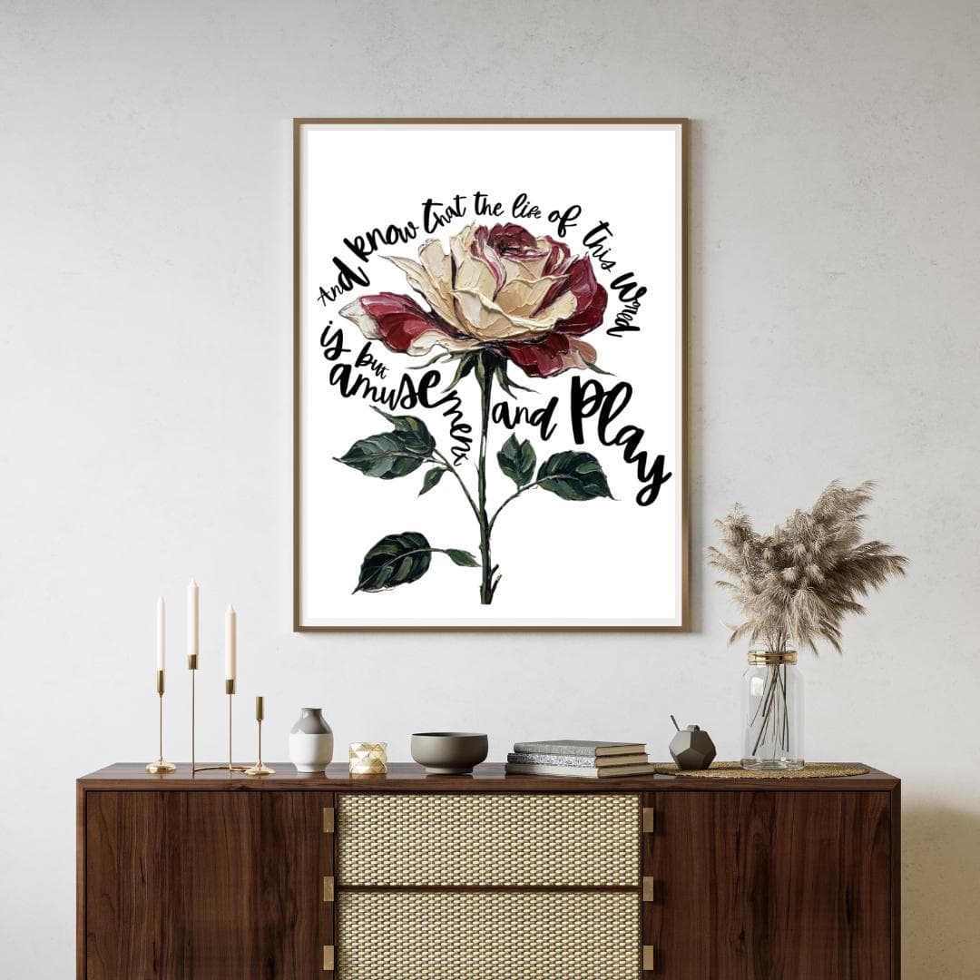 Surah Ankabut Rose Islamic Wall Art | “And know that the life of this world is but amusement and play” | Impasto Art | Digital Download - image 5