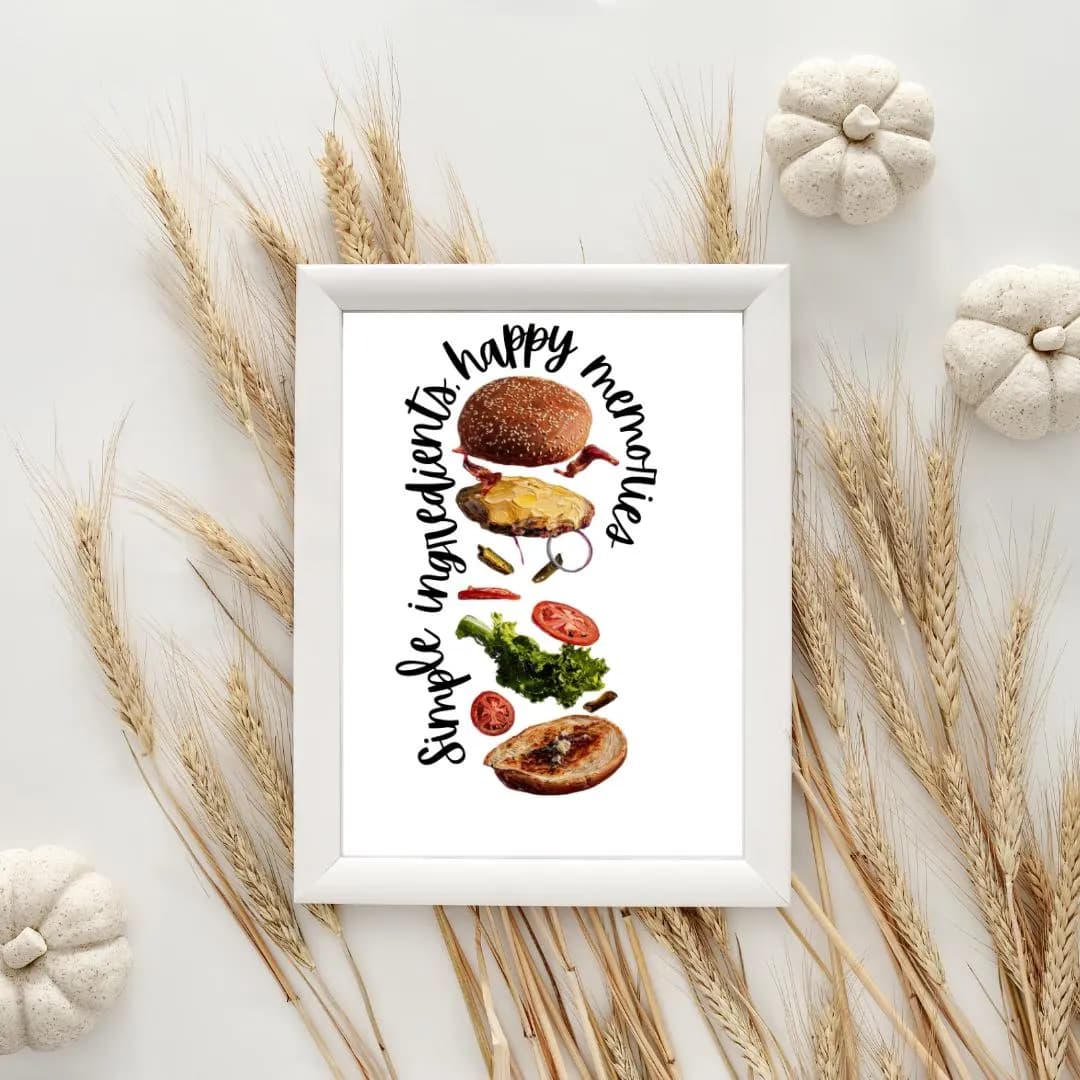 Simple Food, Happy Memories | Kitchen Wall Art | Impasto Style Print | Digital Download | A4 Printable Kitchen Quote Decor - image 5