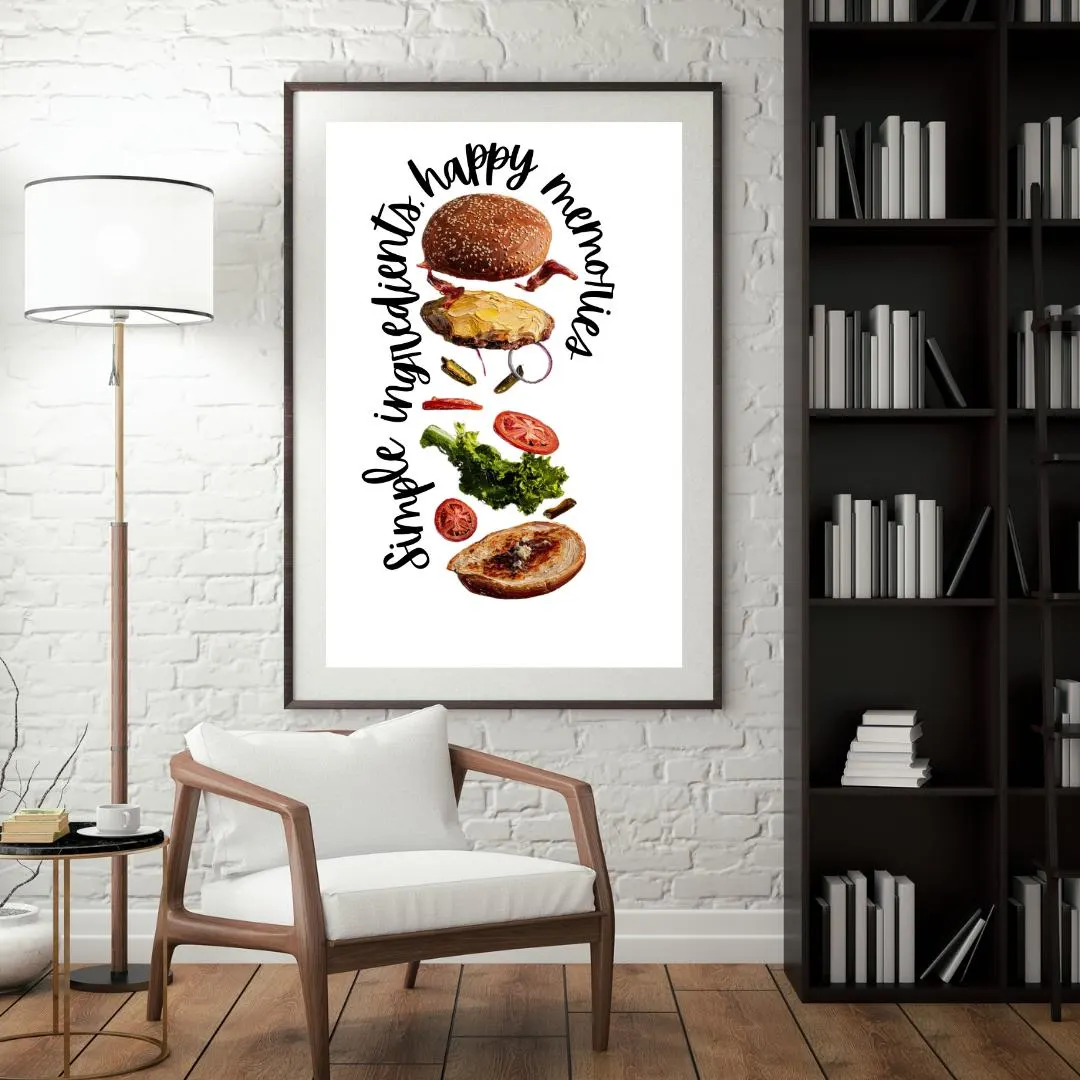 Simple Food, Happy Memories | Kitchen Wall Art | Impasto Style Print | Digital Download | A4 Printable Kitchen Quote Decor - image 4