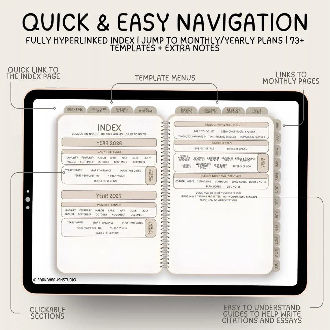 2026–2027 Digital Academic Planner | Digital Student Planner with research-backed study templates. Instant download | Apple, Android & more. - image 3