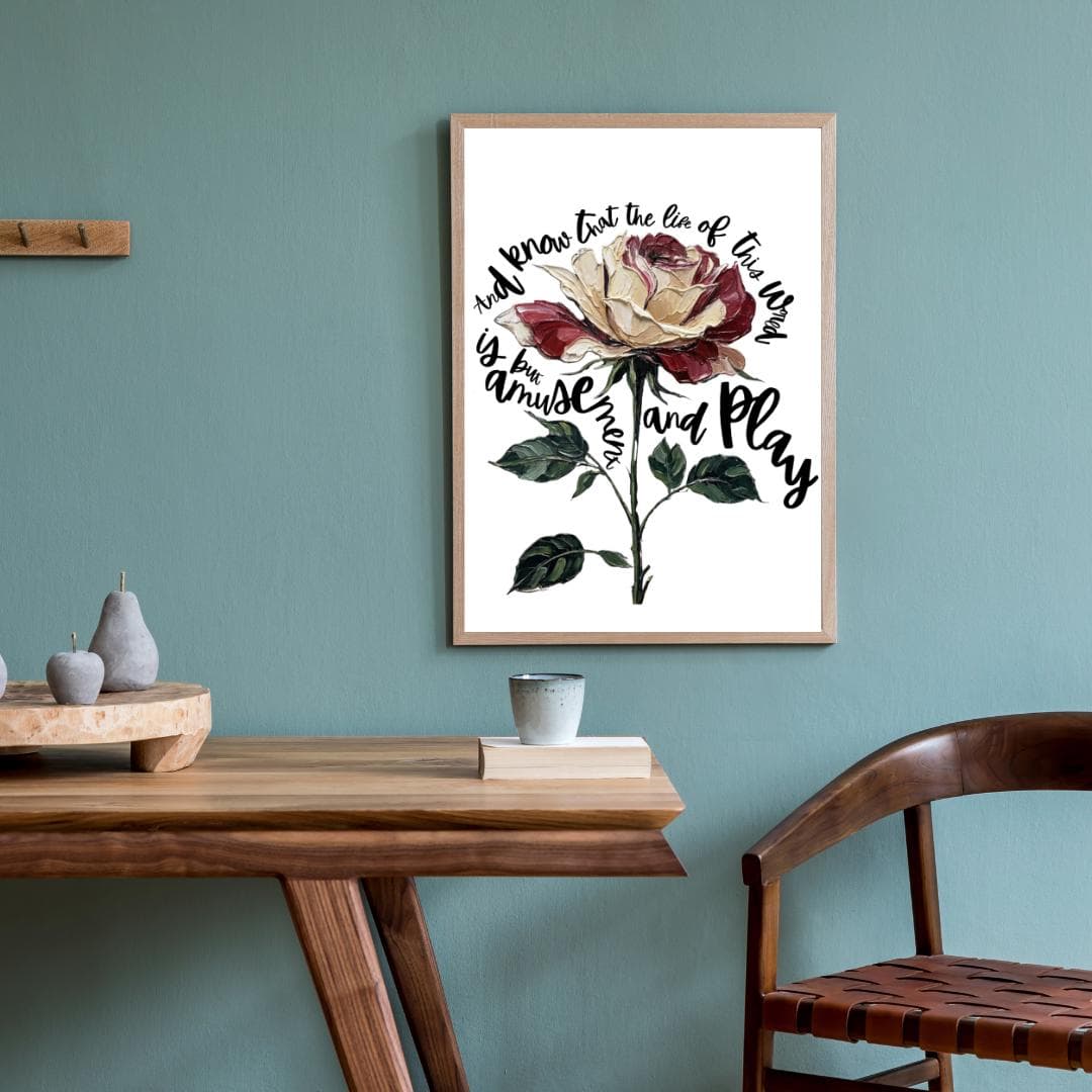 Surah Ankabut Rose Islamic Wall Art | “And know that the life of this world is but amusement and play” | Impasto Art | Digital Download - image 3