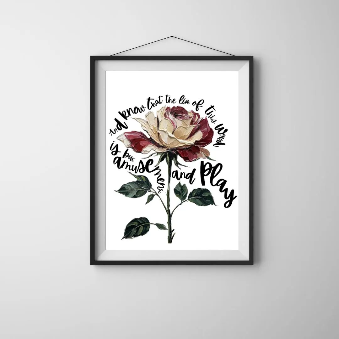 Surah Ankabut Rose Islamic Wall Art | “And know that the life of this world is but amusement and play” | Impasto Art | Digital Download - image 4