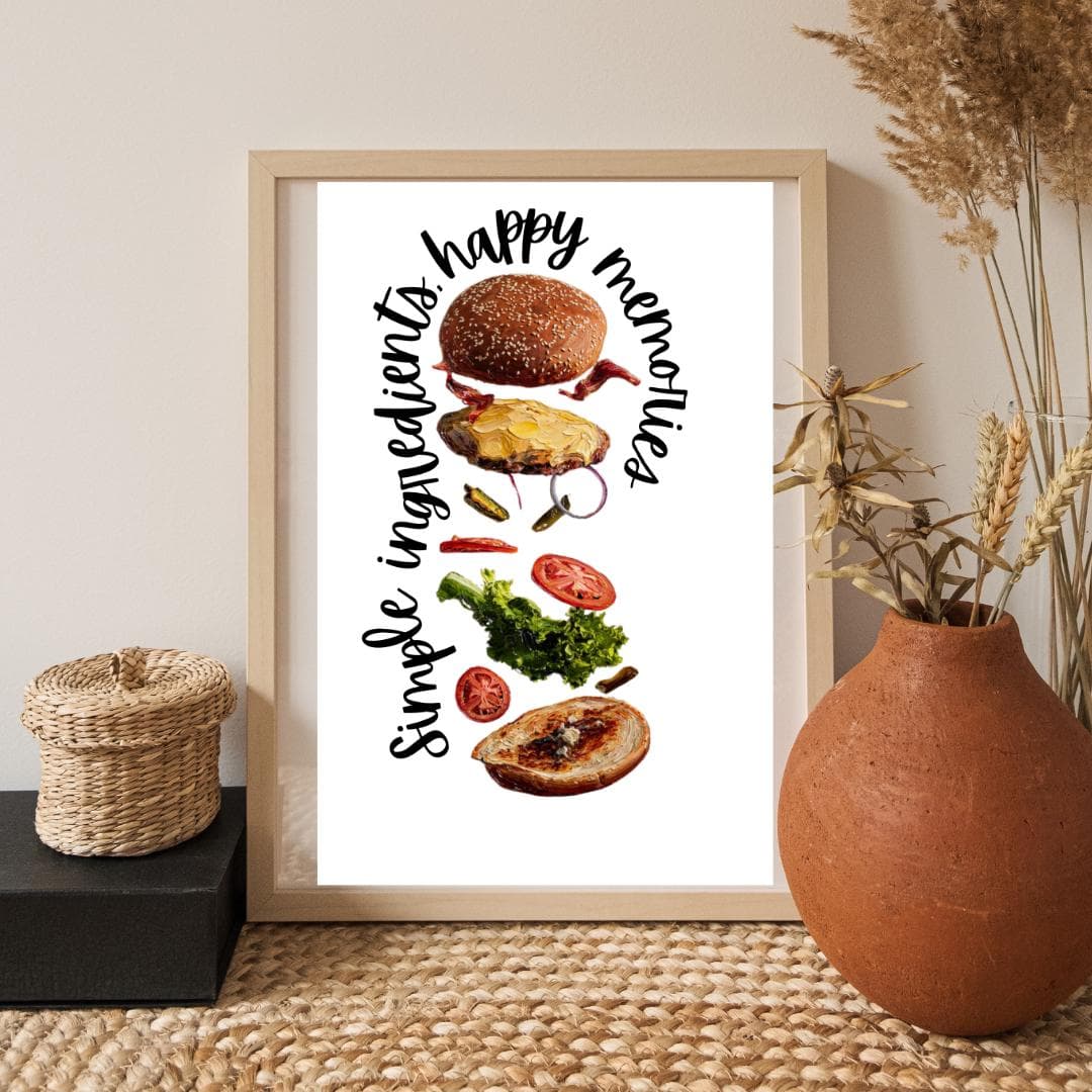Simple Food, Happy Memories | Kitchen Wall Art | Impasto Style Print | Digital Download | A4 Printable Kitchen Quote Decor - image 3
