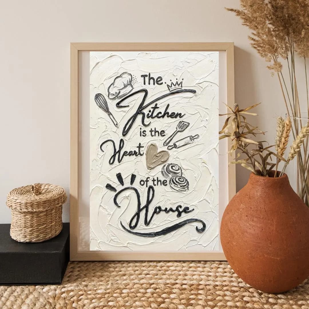The Kitchen Is The Heart Of The House | Kitchen Wall Art | Impasto Style Print | Digital Download | A4 Printable Kitchen Quote Decor - image 3