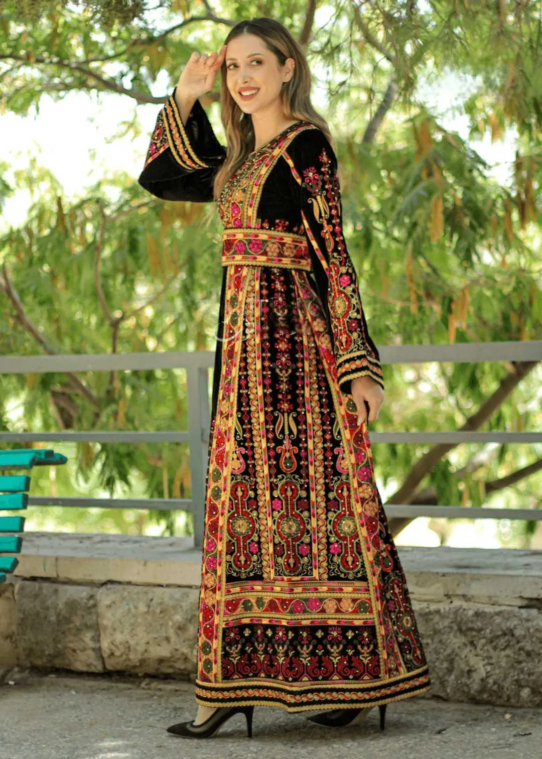 Black & Mix Velvet - Very High Quality Embroidered Palestinian style Thobe - JPK Traditions