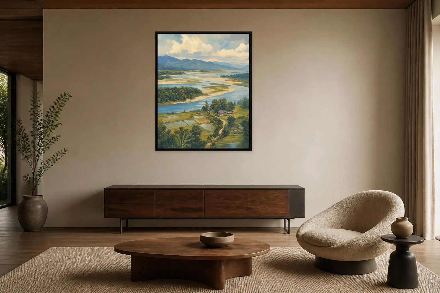 Brahmaputra River Framed Canvas, India River Landscape - image 4