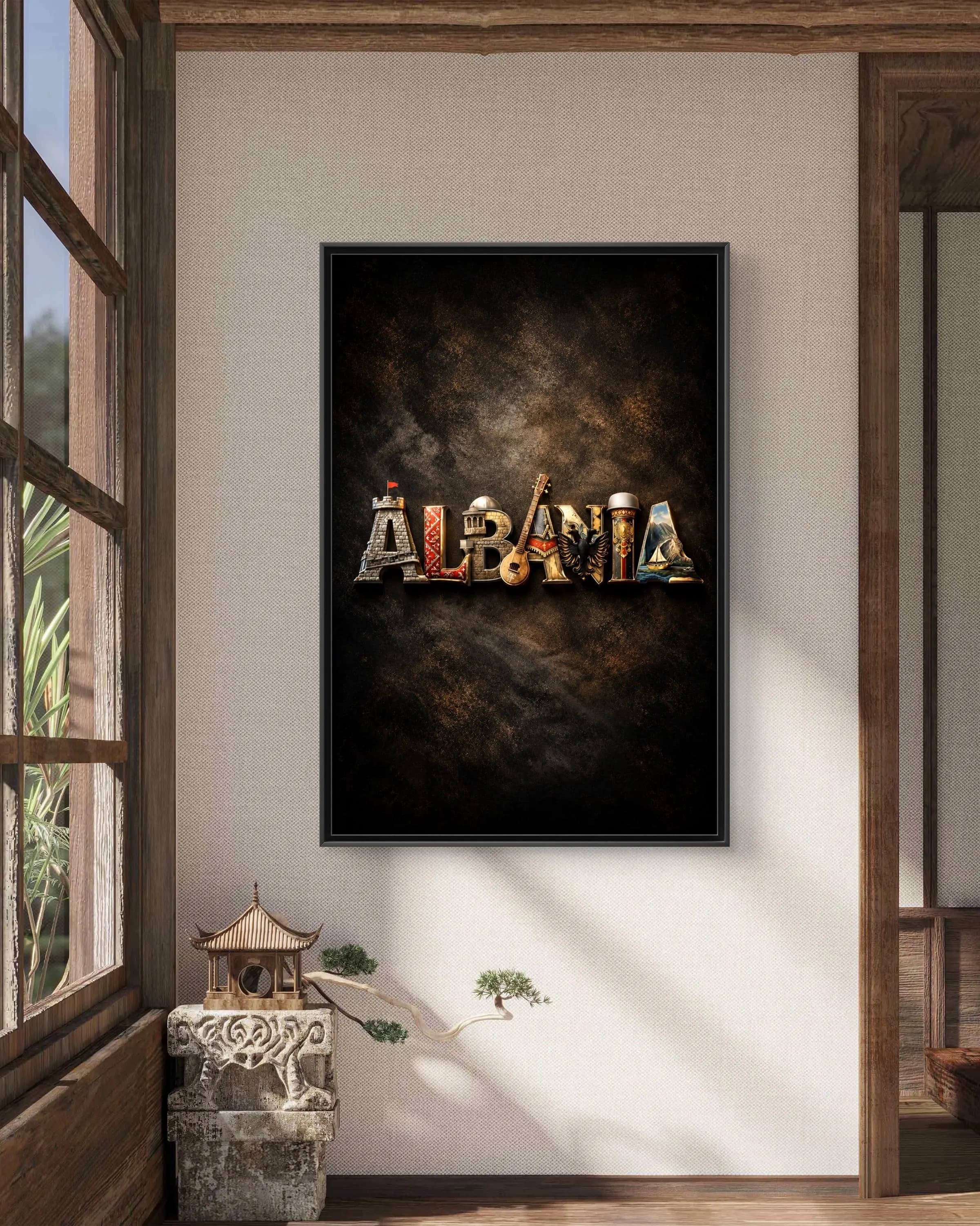 Albania Typography Wall Art Canvas Framed - image 3