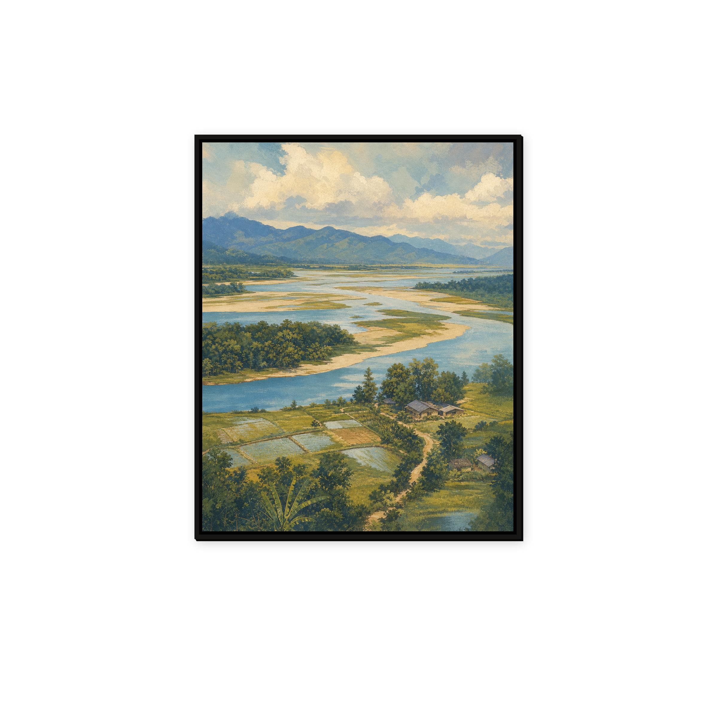 Brahmaputra River Framed Canvas, India River Landscape - image 3
