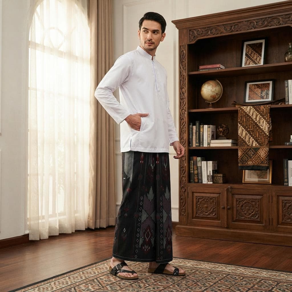 Sarong Idaman 555 Floral Motif BHS GSC 01 (Black & Red 02) - image 3