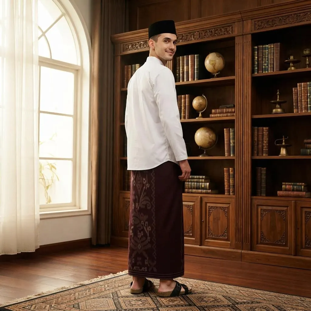 Premium 725 Sarong Maroon with Plain Floral Tumpal Motif