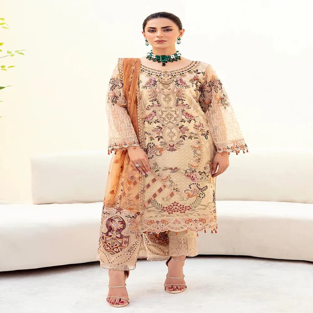 Embroidered Organza Salwar Kameez: Pakistani Indian Wedding Dress, Eid Outfit - image 3