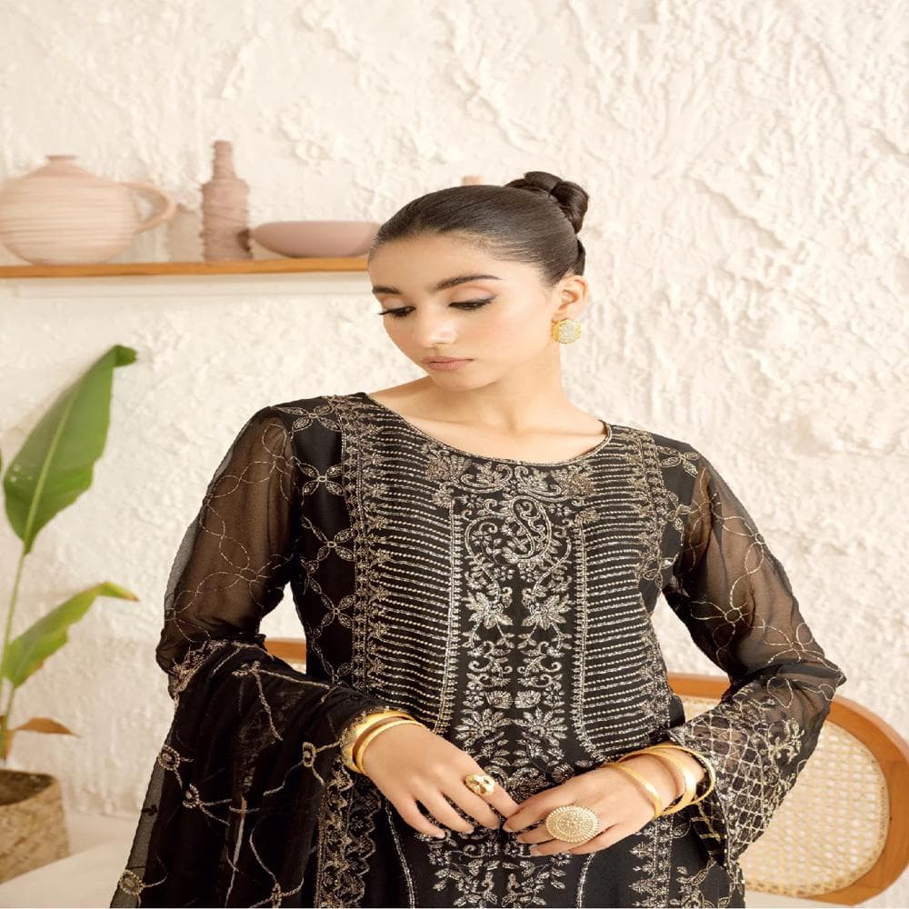 3 Piece Chiffon Stitched Pakistani Style Shalwar Qameez By AF FASHION - image 3
