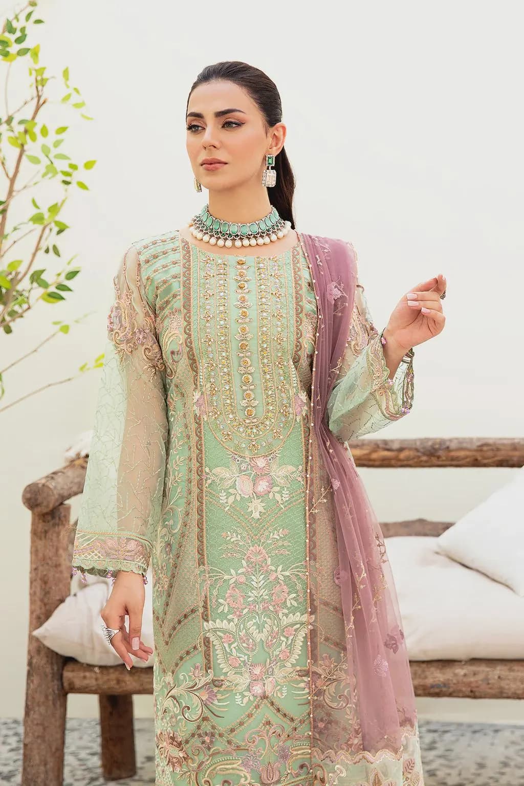 Embroidered Organza Salwar Kameez, Luxury Pakistani Wedding Dress, Raw Silk Trouser - image 3