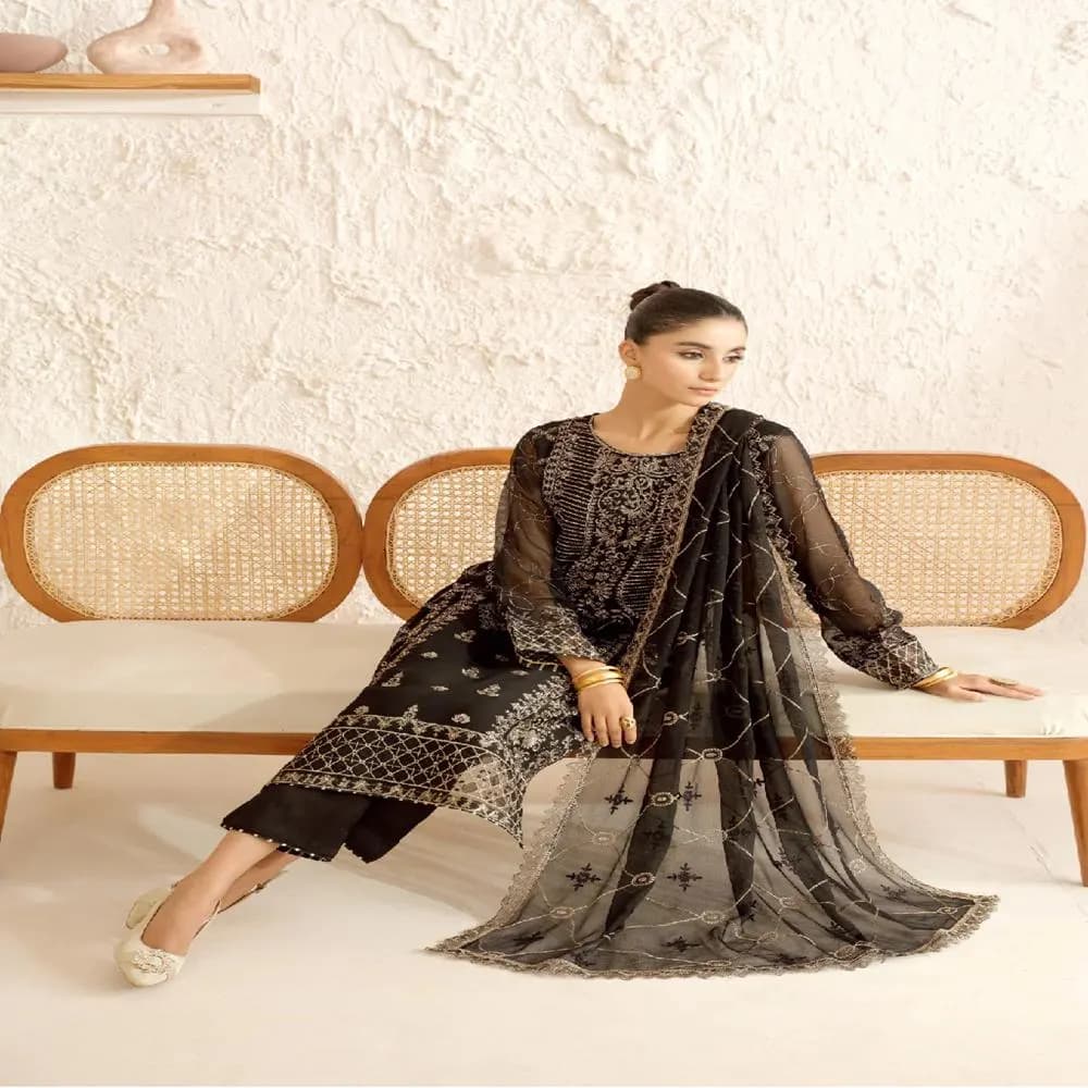 3 Piece Chiffon Stitched Pakistani Style Shalwar Qameez By AF FASHION - image 5