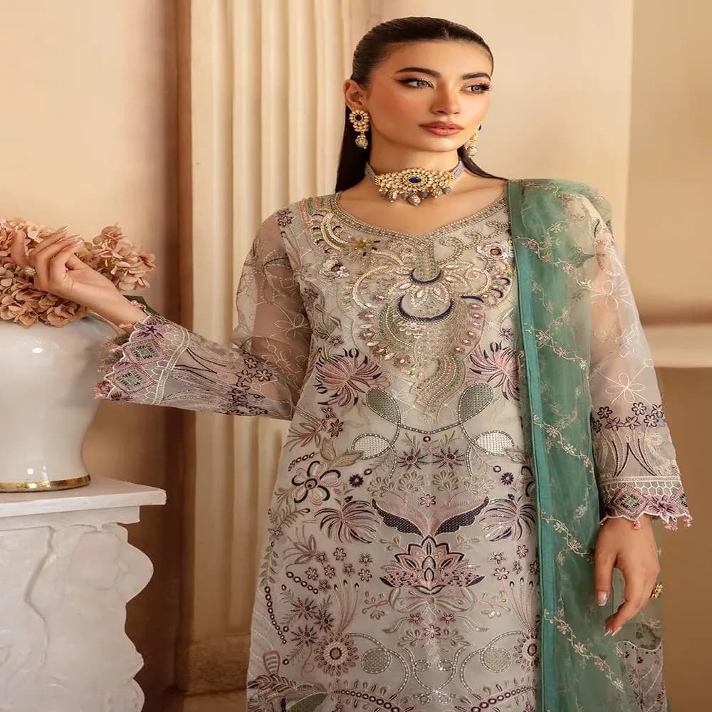 Organza Salwar Kameez: Pakistani Embroidered Wedding Suit Gifts - image 3