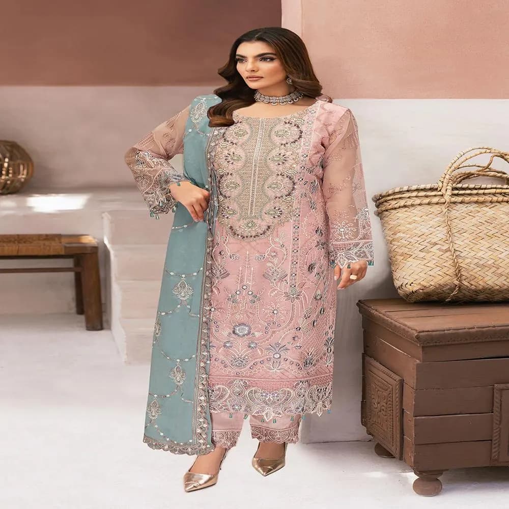 Embroidered Organza Salwar Kameez | 3 Piece Pakistani Formal Suit - image 3