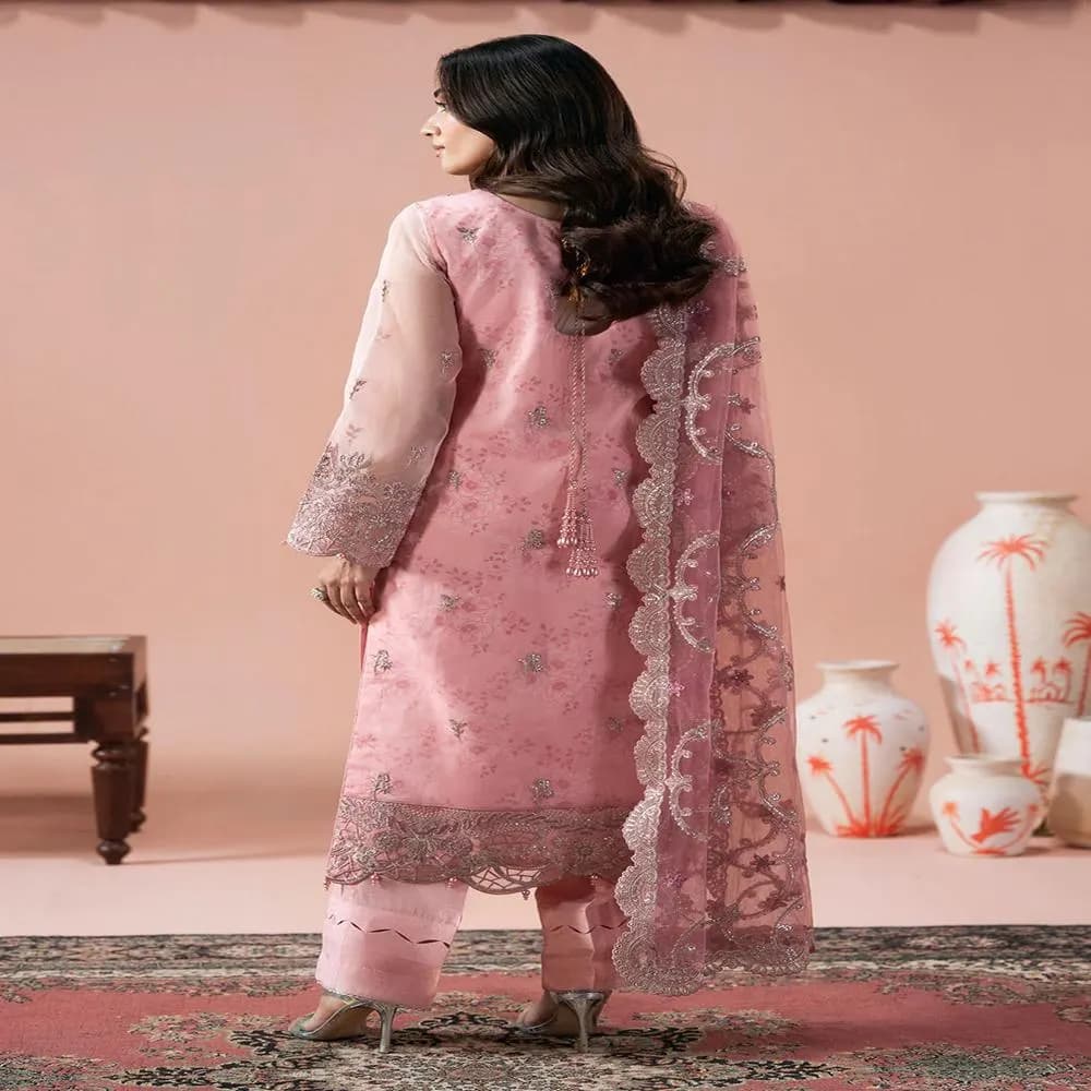 Embroidered Organza Salwar Kameez | 3 Piece Pakistani Formal Suit shadi - image 4