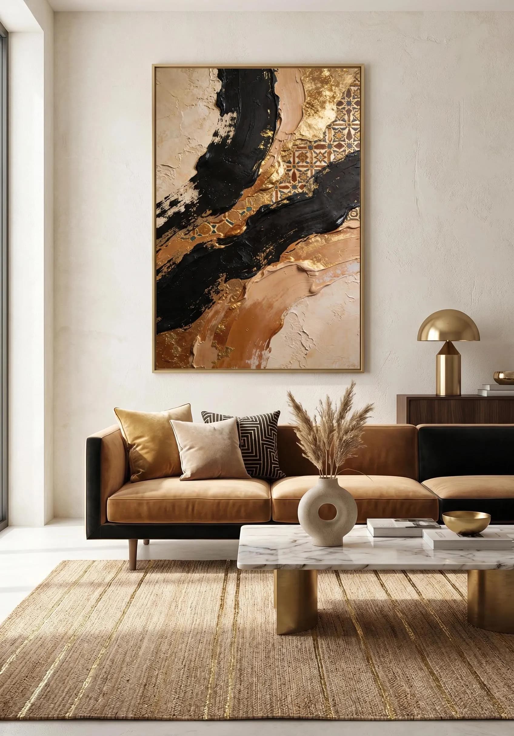 Moroccan Luxury Abstract Wall Art Print, Black Gold Beige Texture Painting, Neutral Boho Canvas Art, Modern Digital Download,Impasto Artwork - image 5