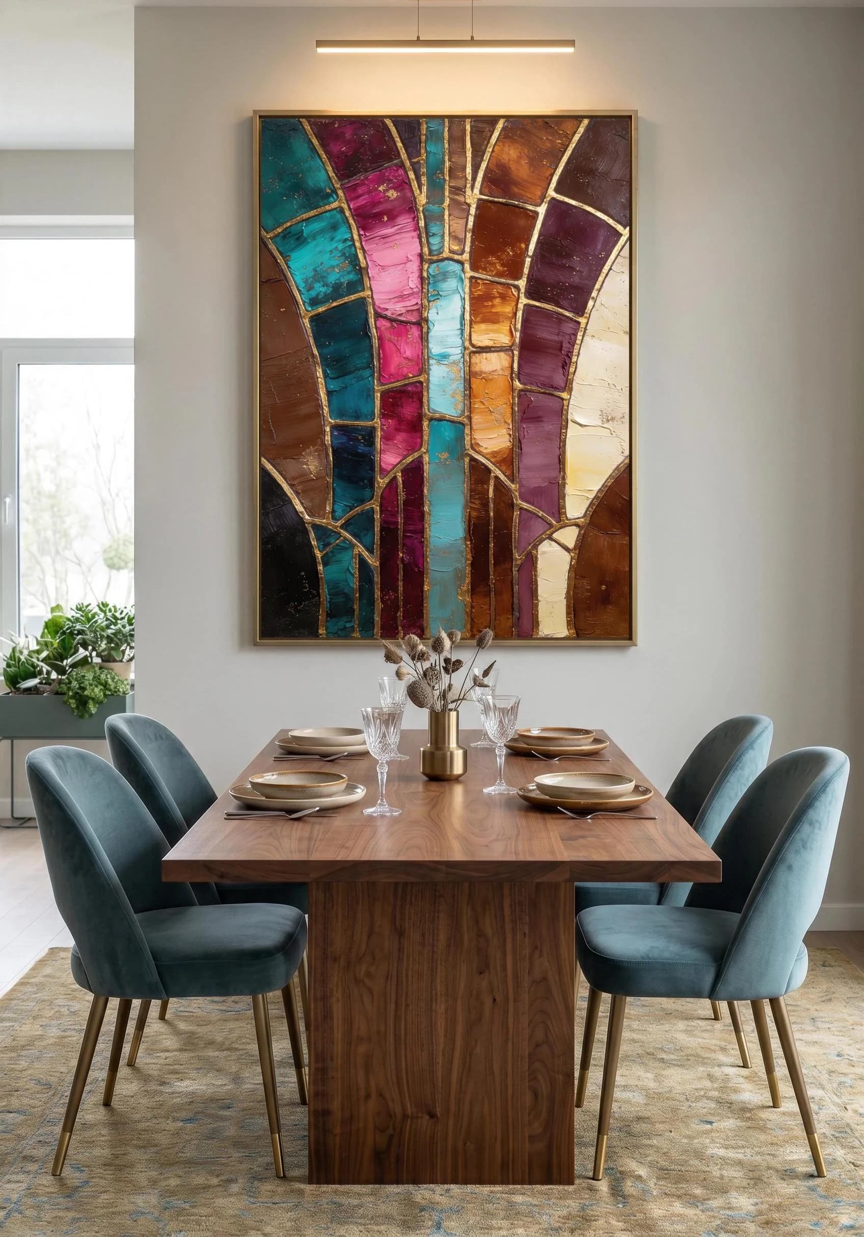 Teal Burgundy Abstract Wall Art Printable, Colorful Luxury Wall Art, Stained Glass Inspired Canvas Print, Modern tDecor, Jewel Tone Wall Art - image 4