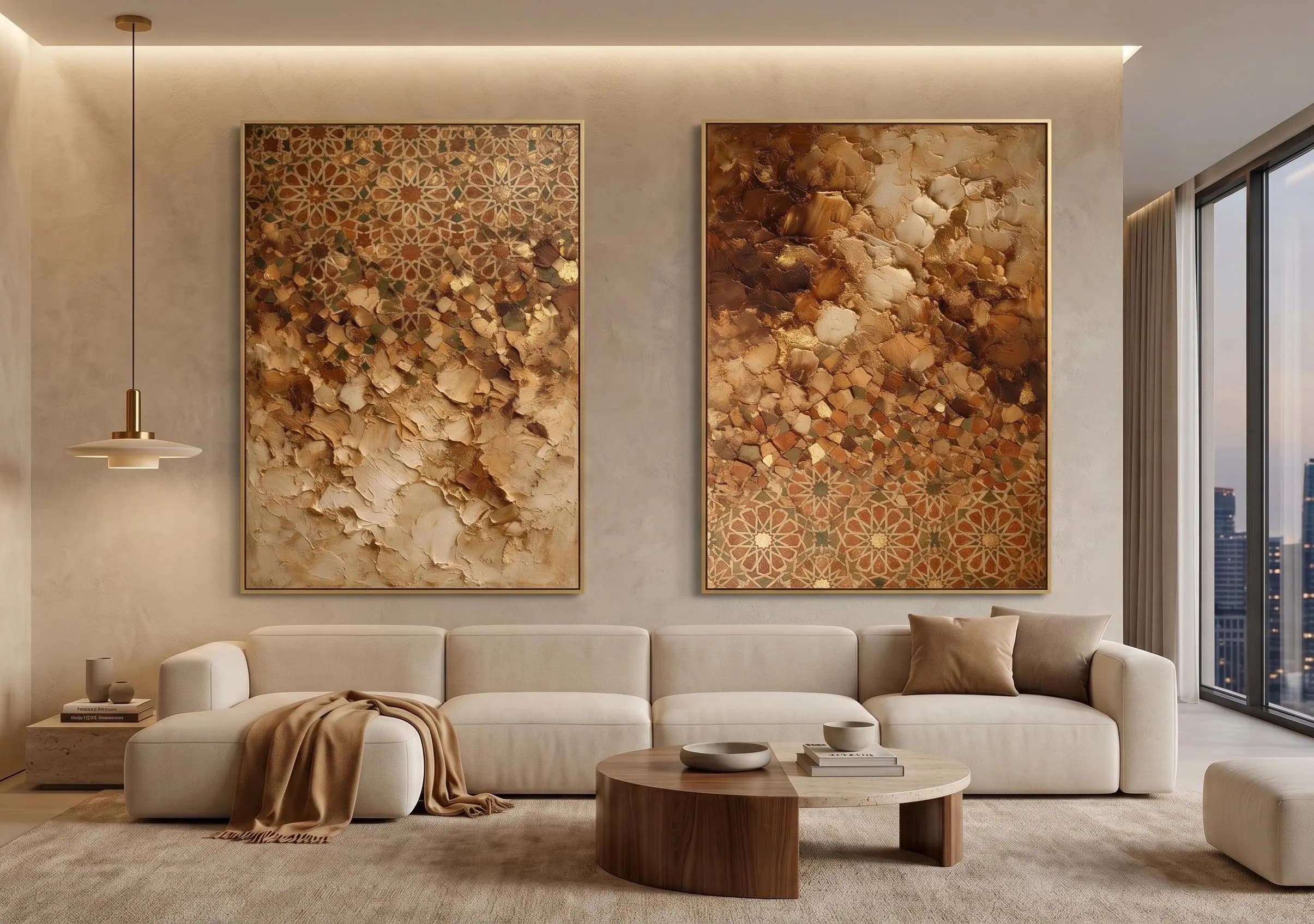 Moroccan Zellige Wall Art Set of 2, Neutral Beige Printable Wall Art, Textured Abstract Triptych Style, Luxury Digital Download - image 4