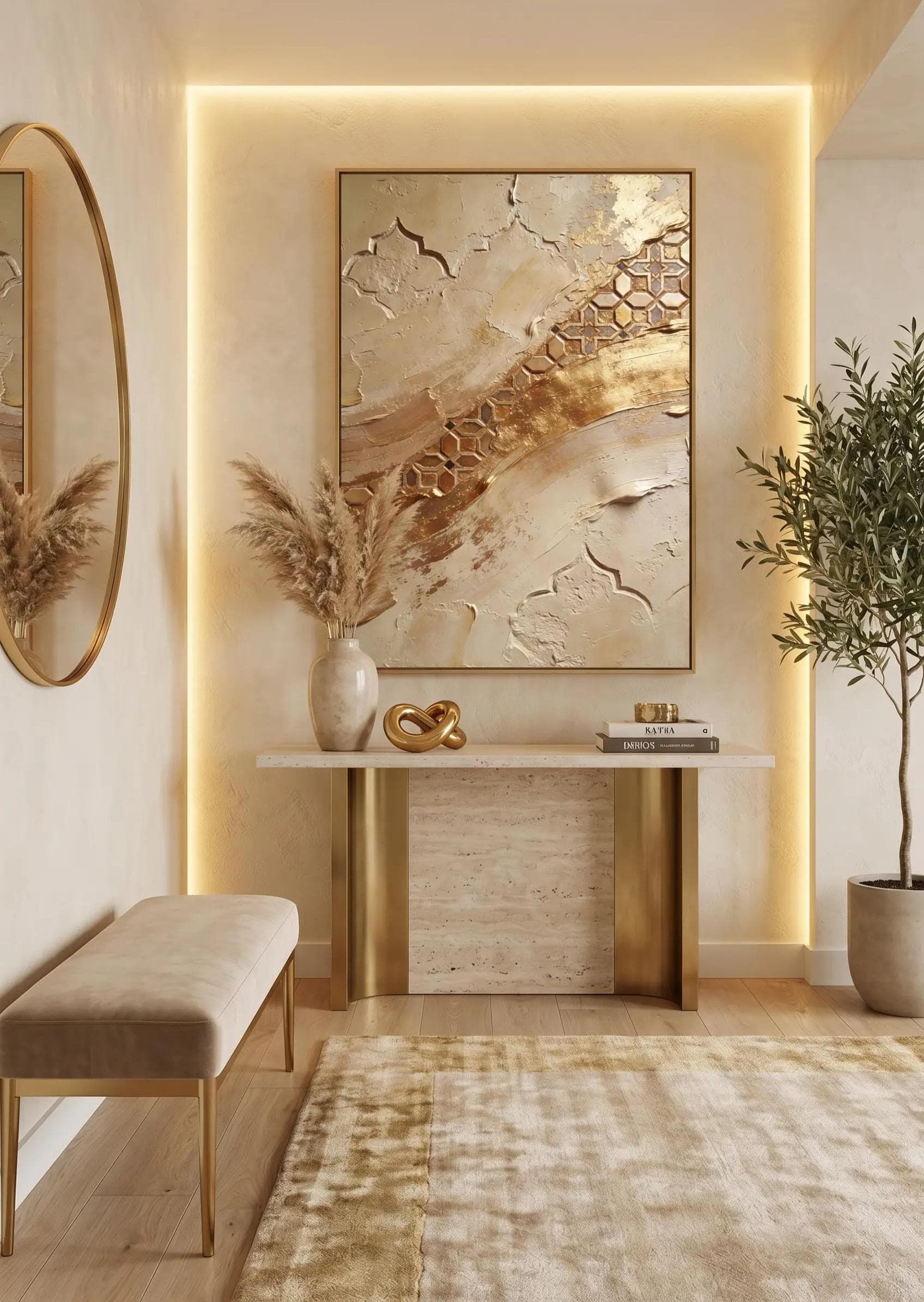 Moroccan Beige Gold Wall Art, Textured Zellige Abstract, Neutral Luxury Decor, Large Printable 24x36 Impasto Digital Download - image 5