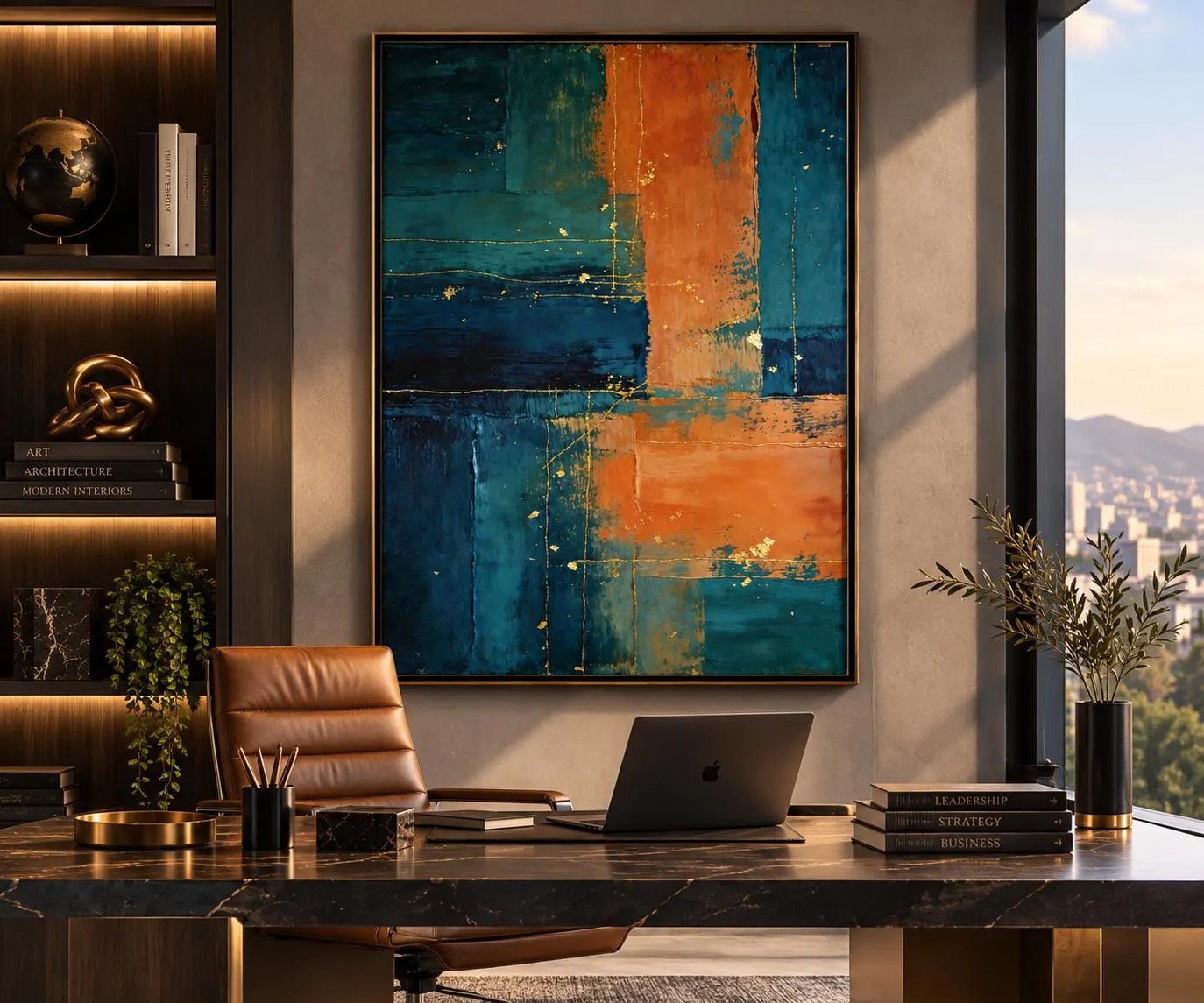 Teal Gold Abstract Wall Art, Burnt Orange Navy Printable, Luxury Modern Abstract Painting, Large Statement Art, Digital Download - image 4