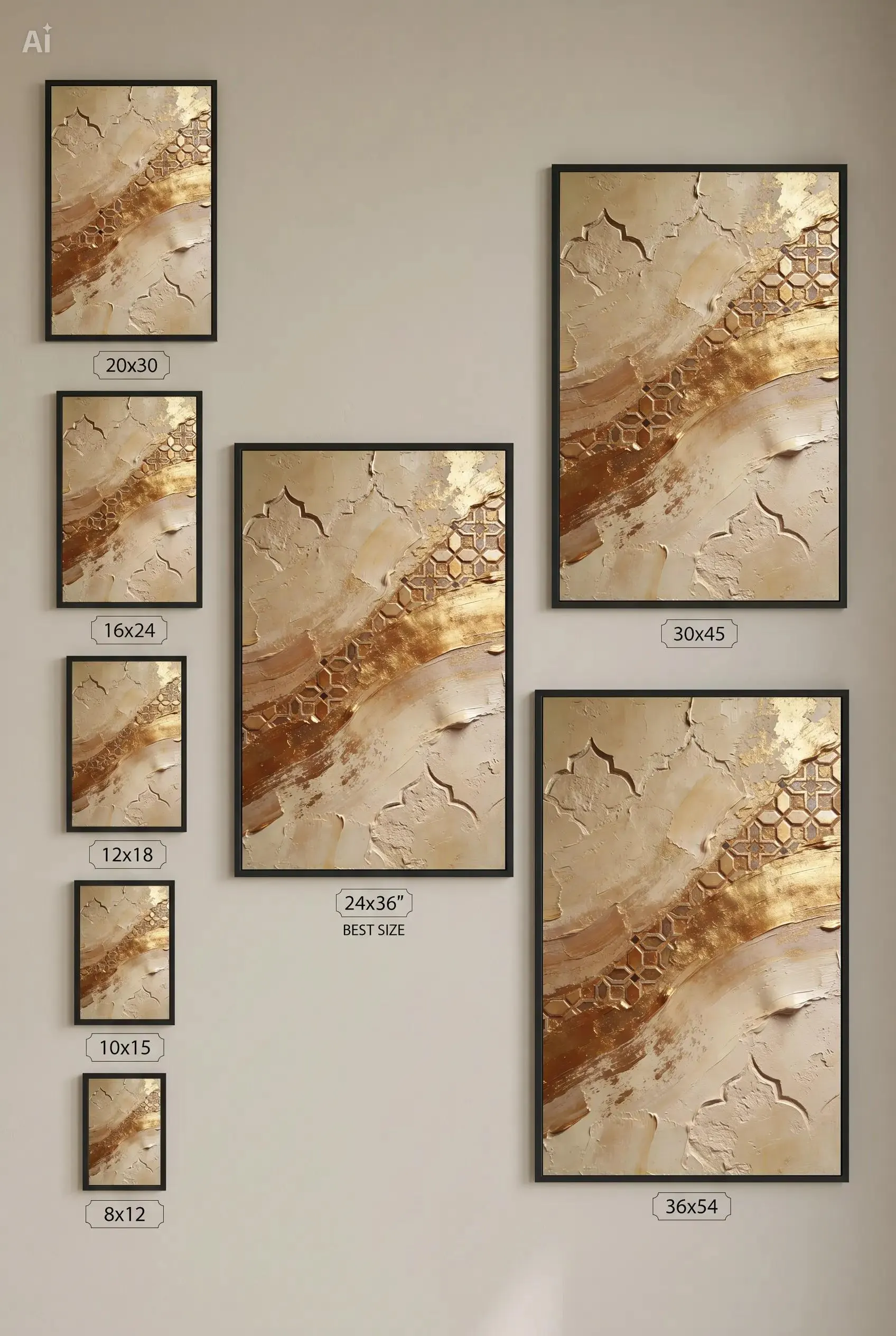 Moroccan Beige Gold Wall Art, Textured Zellige Abstract, Neutral Luxury Decor, Large Printable 24x36 Impasto Digital Download - image 4
