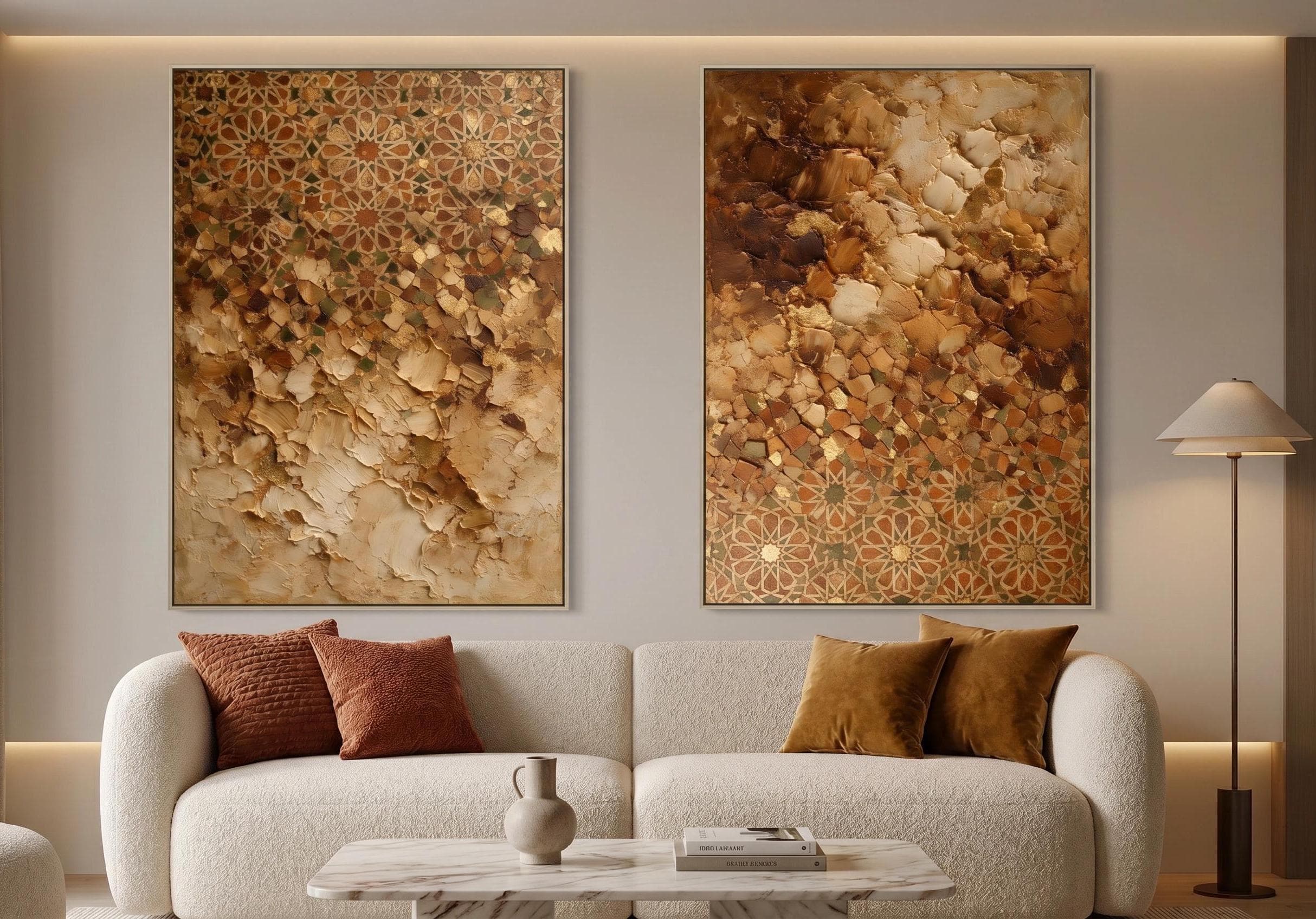 Moroccan Zellige Wall Art Set of 2, Neutral Beige Printable Wall Art, Textured Abstract Triptych Style, Luxury Digital Download - image 5