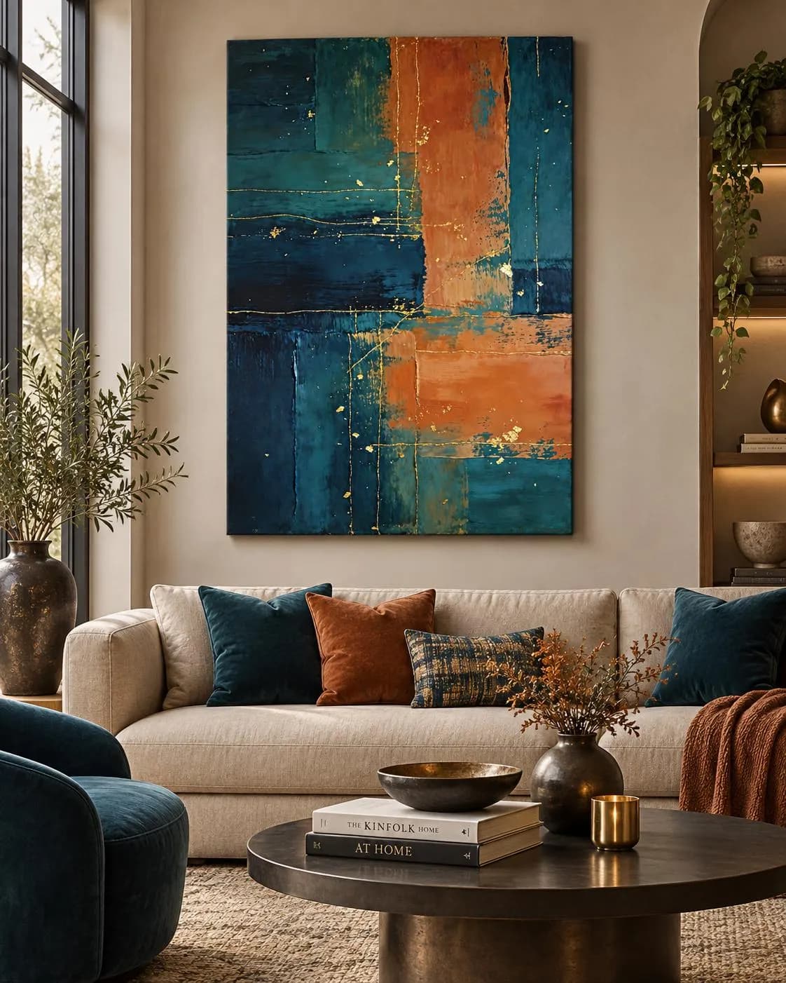 Teal Gold Abstract Wall Art, Burnt Orange Navy Printable, Luxury Modern Abstract Painting, Large Statement Art, Digital Download - image 3