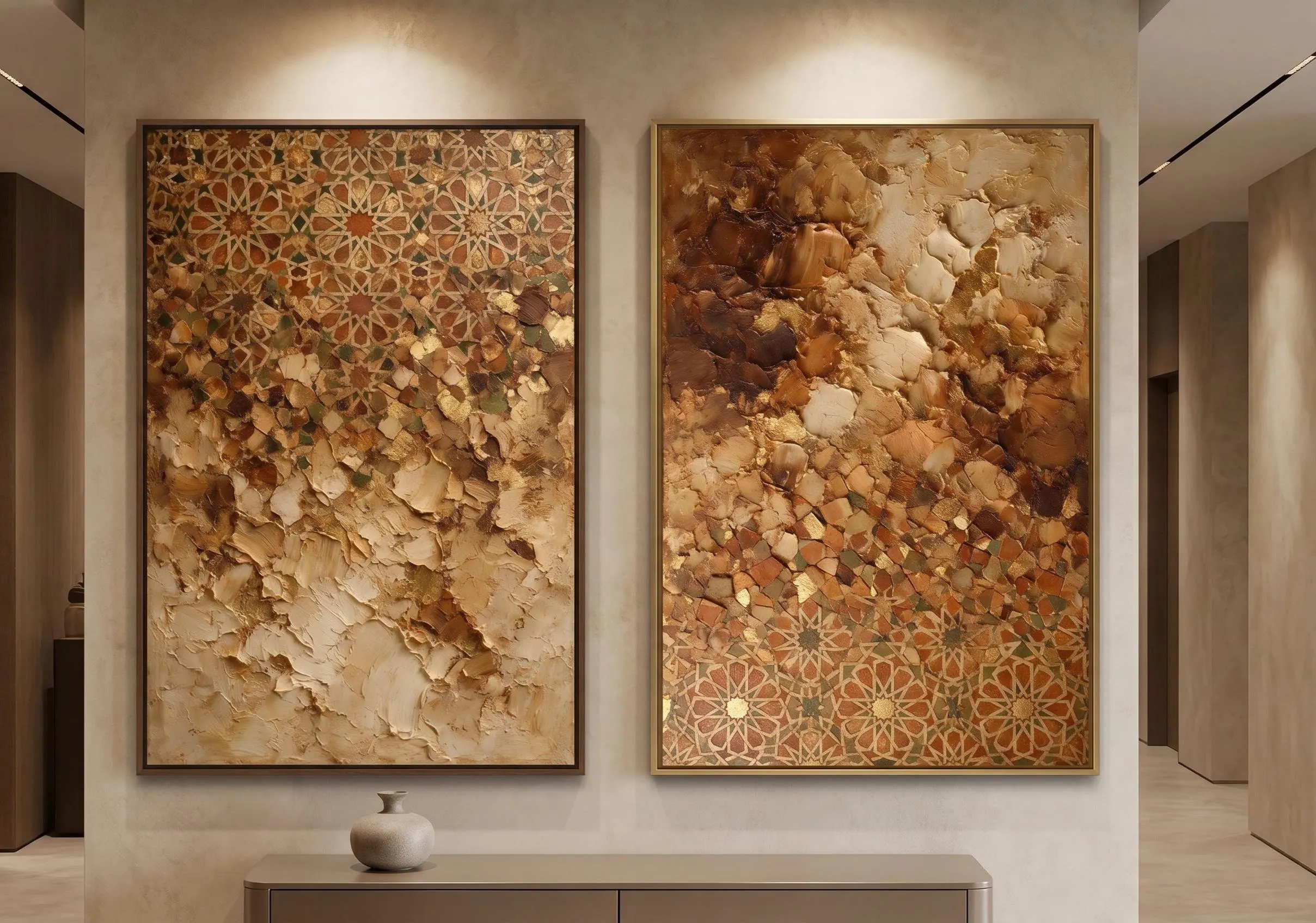 Moroccan Zellige Wall Art Set of 2, Neutral Beige Printable Wall Art, Textured Abstract Triptych Style, Luxury Digital Download - image 3