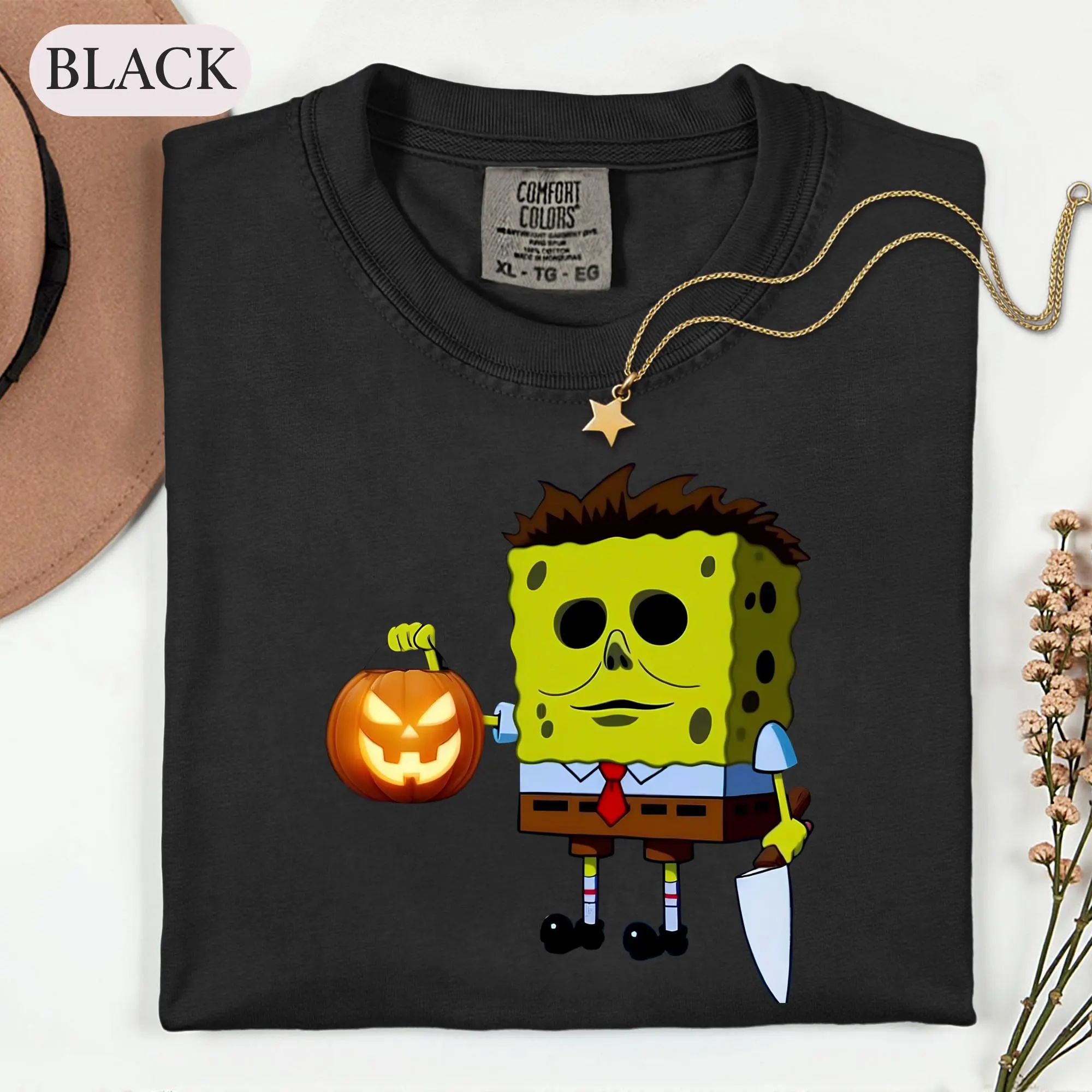 Spooky Slasher Sponge Shirt, Halloween Horror Movie Tee, Funny Creepy Cartoon Graphic Tshirt, Vintage Slasher Costume, Horror Fan Gift