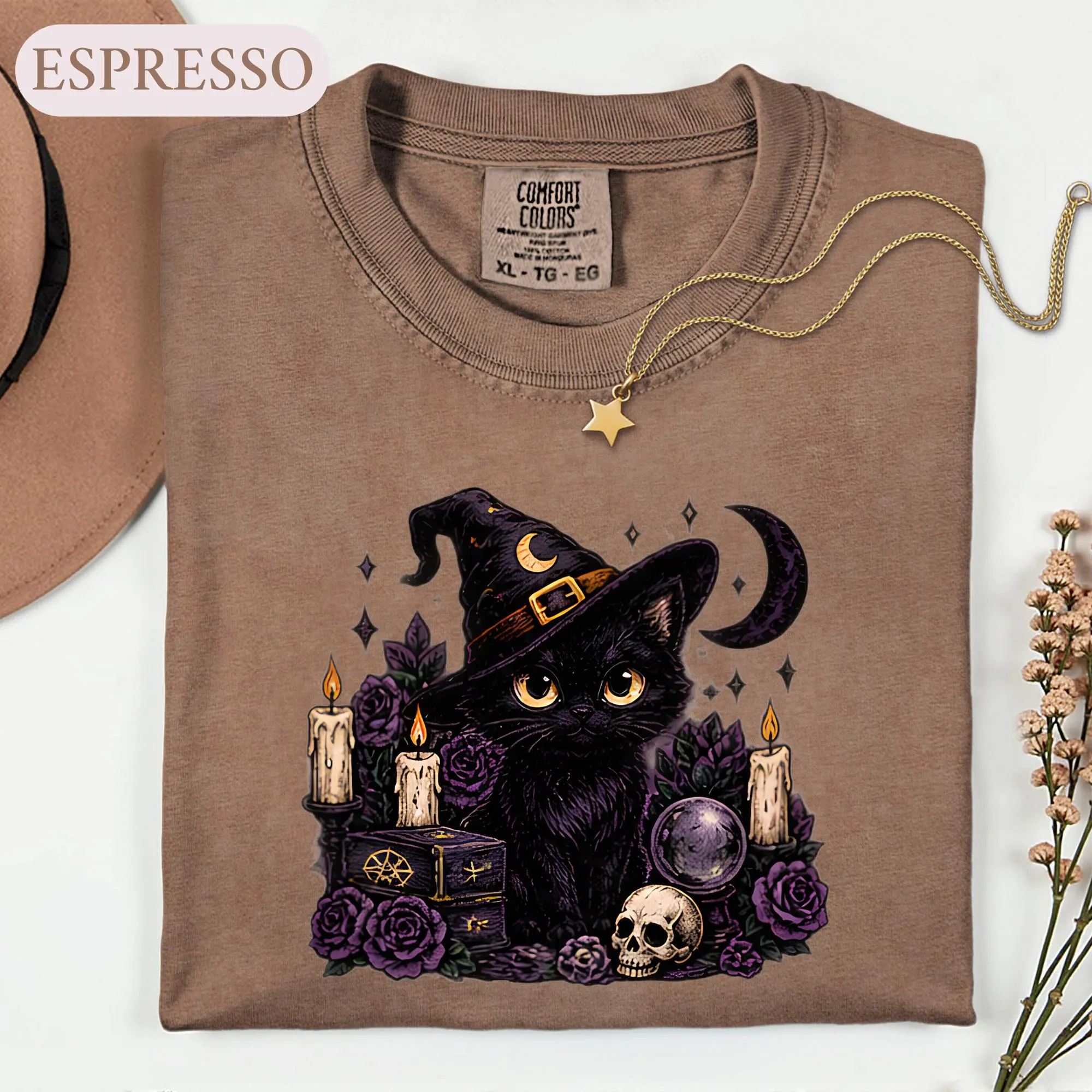 Witchy Black Cat Shirt, Gothic Halloween Cat Tee, Whimsigoth Spooky Season Tshirt, Dark Floral Aesthetic Graphic, Witch Lover Gift