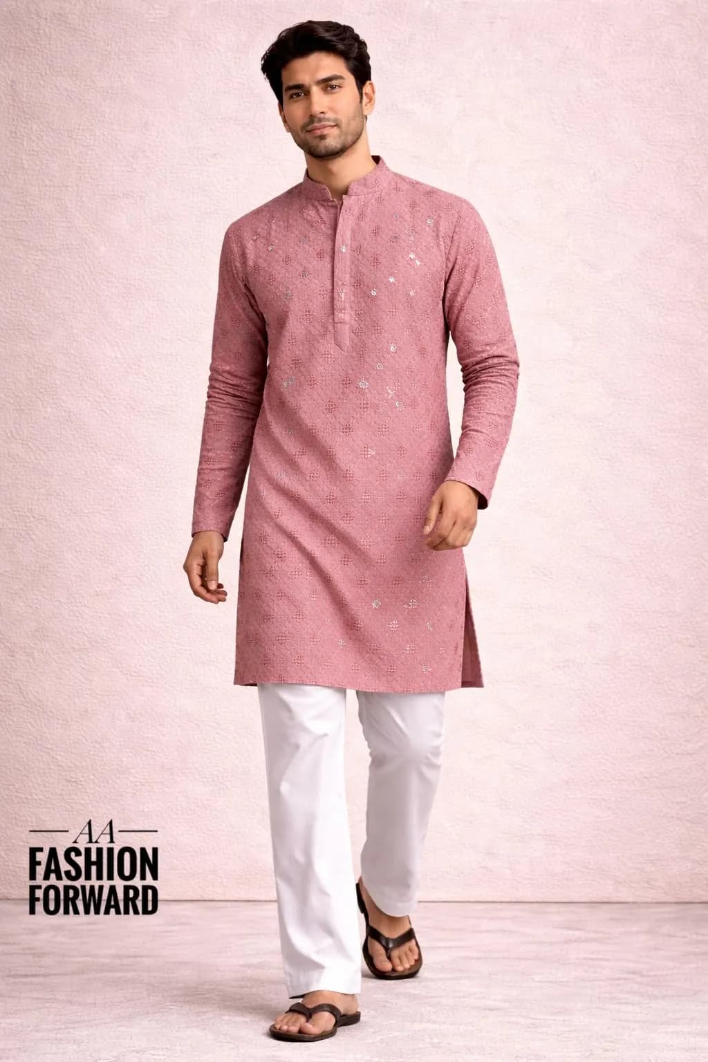 Men's pastel pink Kurta Pajama Set| Handmade Chikankari Cotton kurta| Ethnic Wear - image 5
