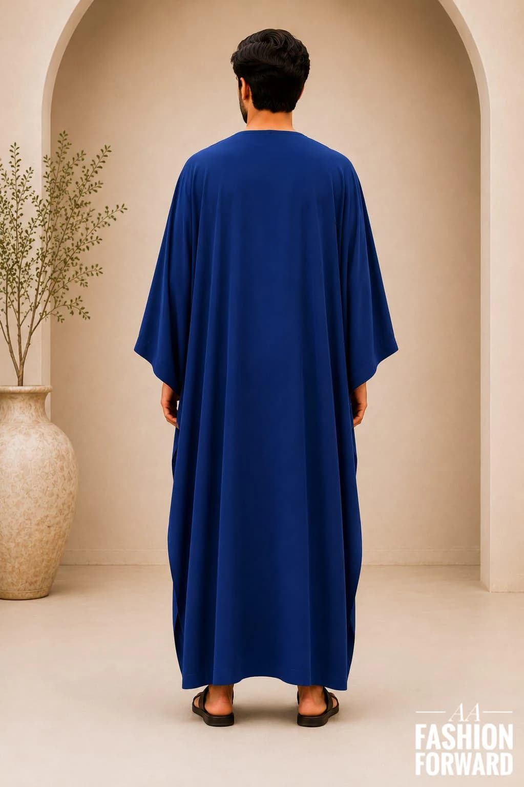 Men's Royal Blue Embroidered kaftan | Islamic Jubba Robe | Long sleeves summer tunic | Arab Caftan - image 5