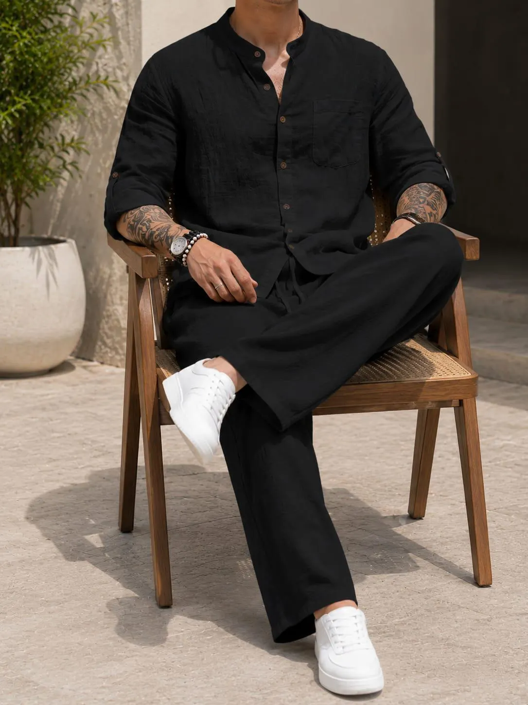 Men's Linen Tunic Shirt and Pant | Lightweight Loungewear short kurta, Summer Co Ord set - image 4