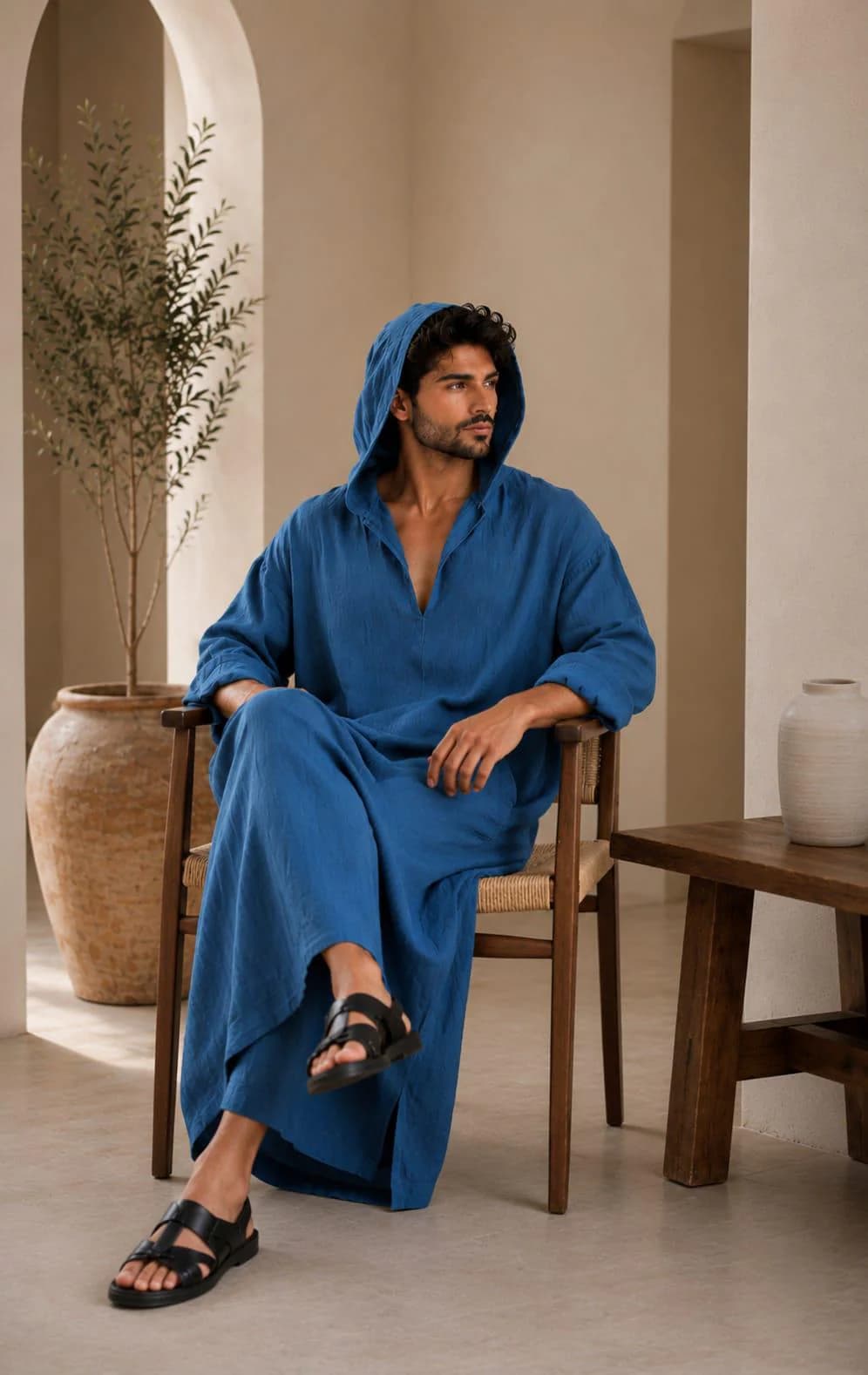 Men's Linen Hooded kaftan Robe | Long Hooded Kurta | Muslim Jubba - image 3