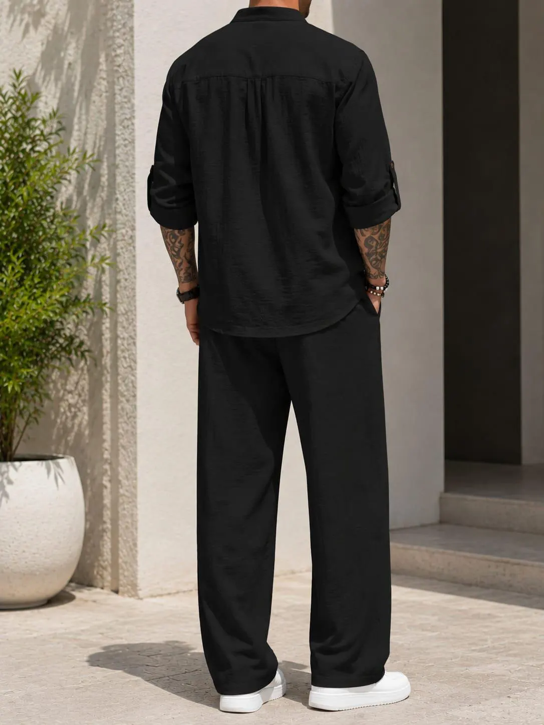 Men's Linen Tunic Shirt and Pant | Lightweight Loungewear short kurta, Summer Co Ord set - image 5