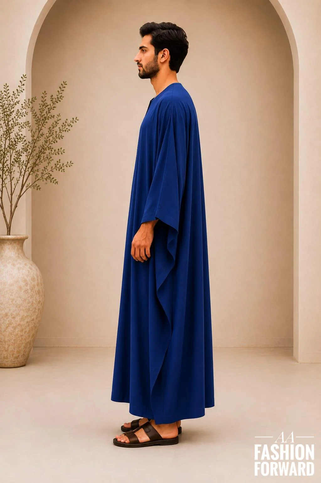 Men's Royal Blue Embroidered kaftan | Islamic Jubba Robe | Long sleeves summer tunic | Arab Caftan - image 4