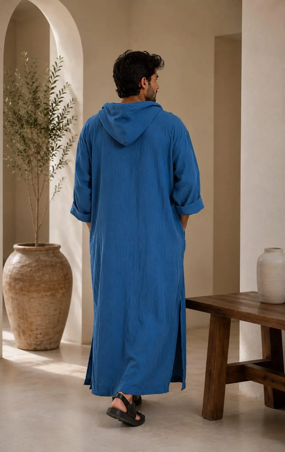 Men's Linen Hooded kaftan Robe | Long Hooded Kurta | Muslim Jubba - image 5