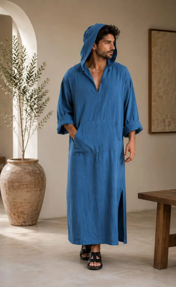 Men's Linen Hooded kaftan Robe | Long Hooded Kurta | Muslim Jubba - image 4