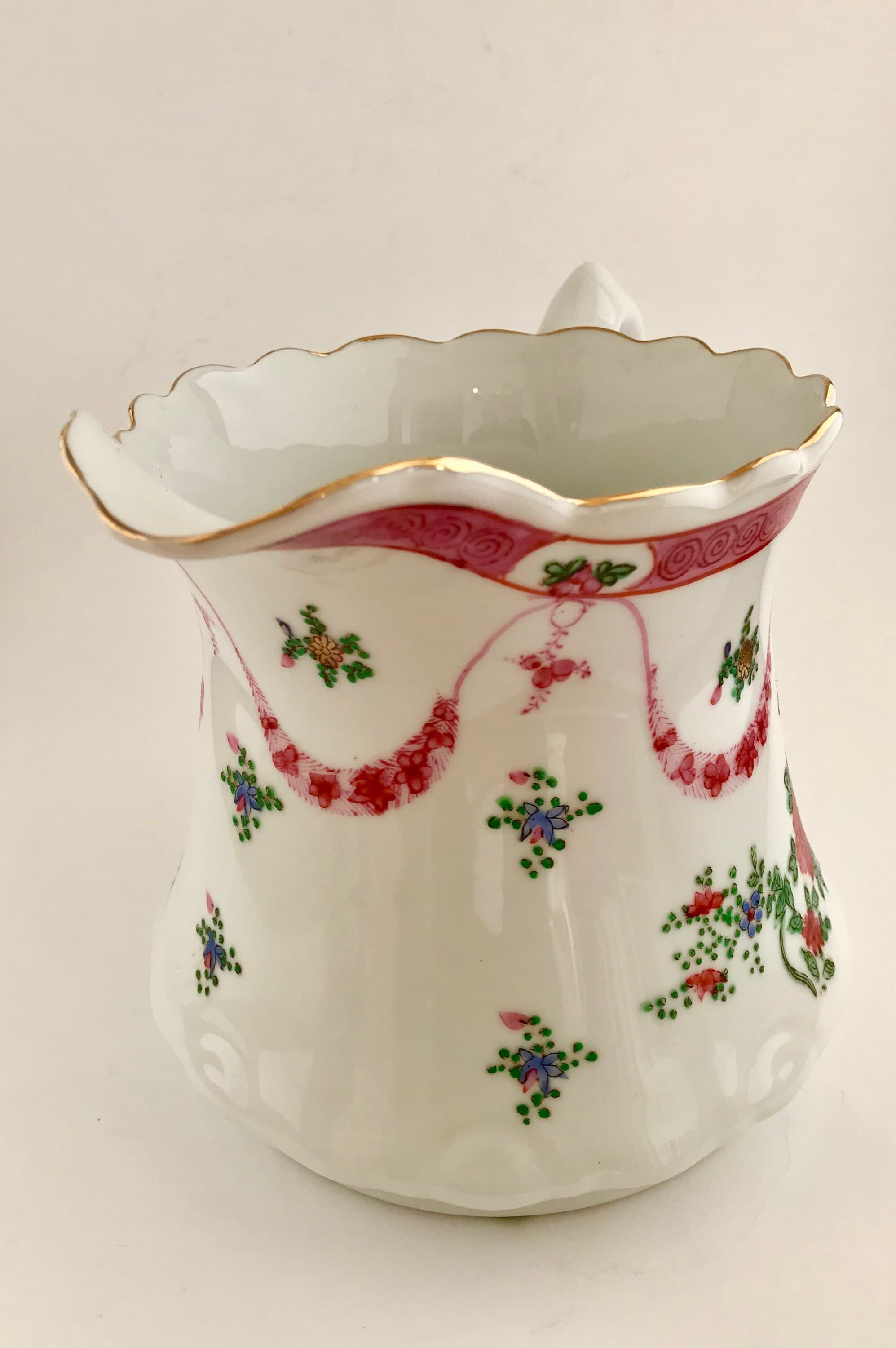 Vintage Ceramic Pitcher. Asian Vase. Porcelain Vanity Jar. Japanese Ware. Hand-Painted in Hong Kong. Floral Design. Christmas Gift. - image 3